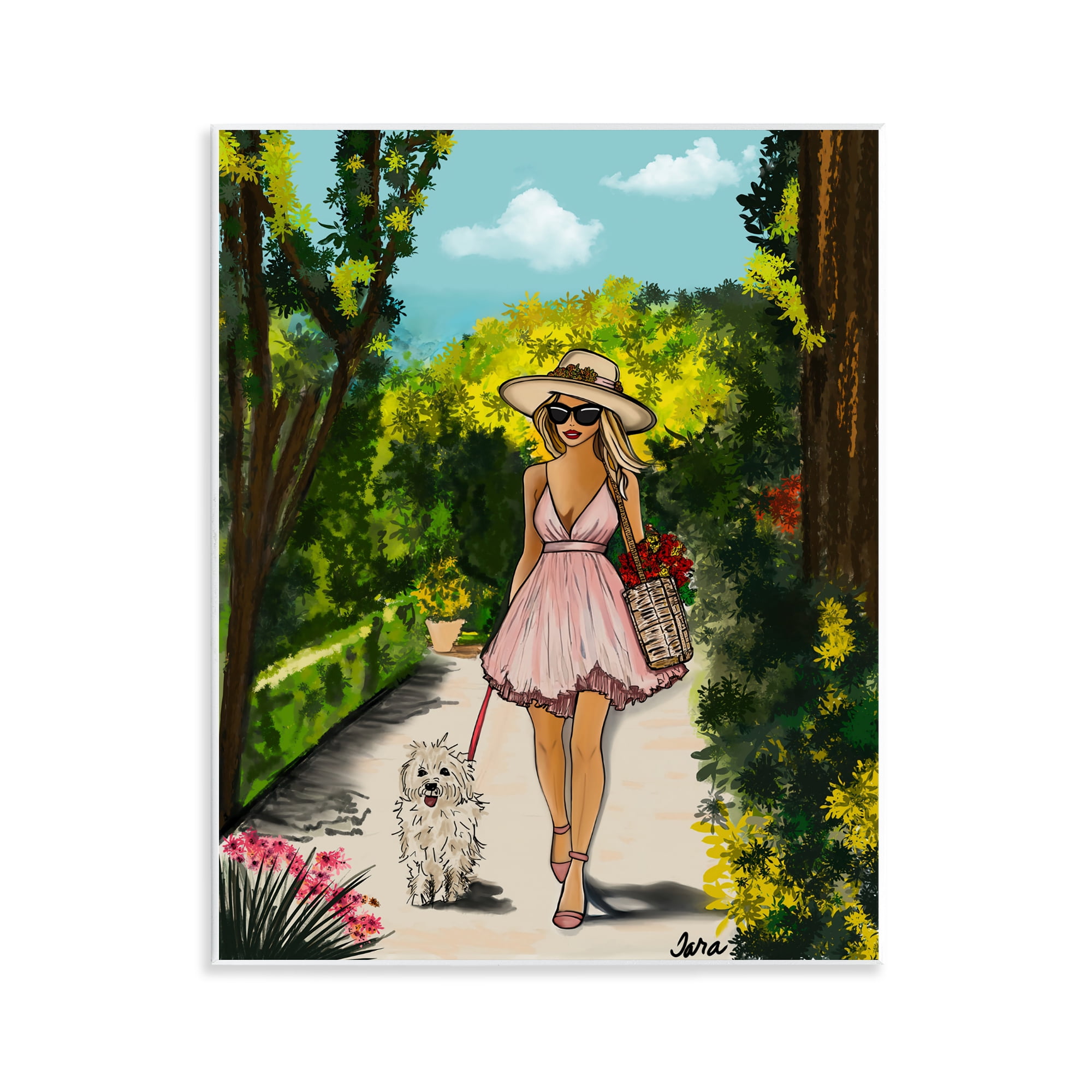 Stupell Industries Garden Girl Strolling with Pup Wall Plaque Art, design by Tara Boone