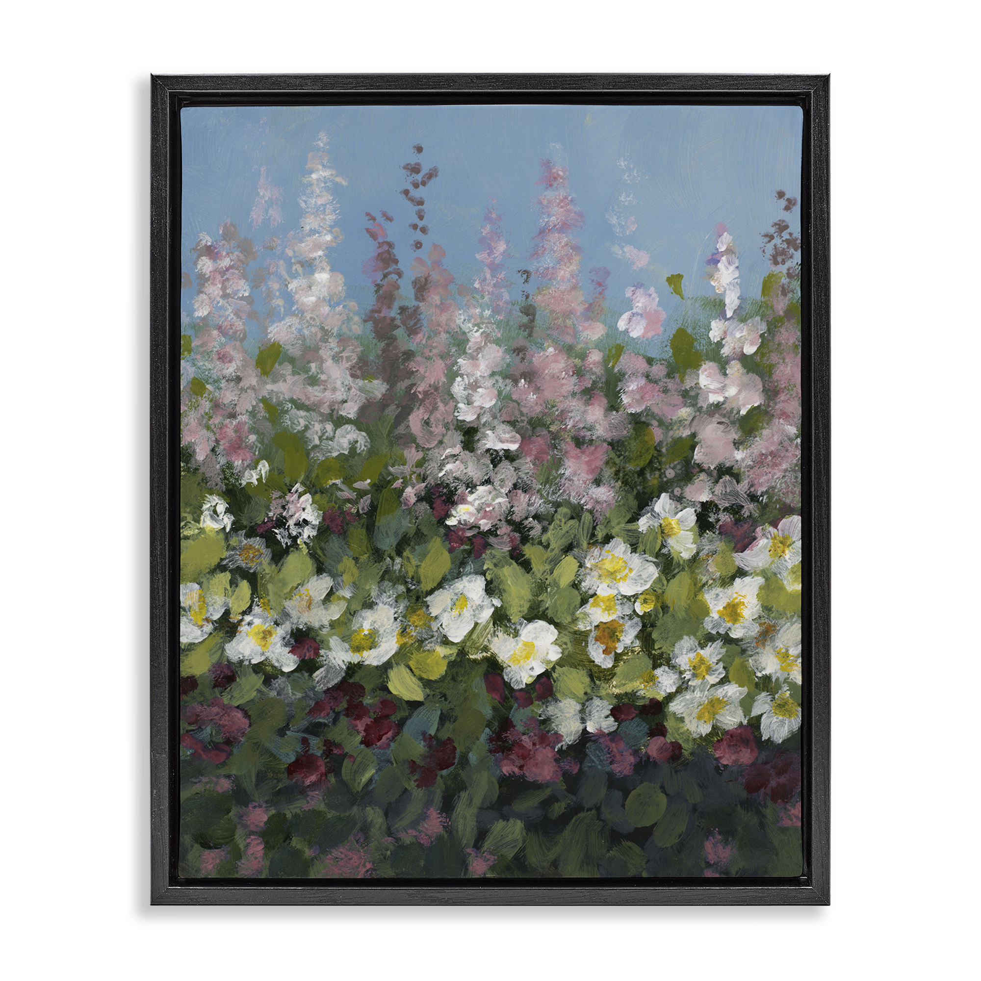 Stupell Industries Garden Glory Purple Flowers Floral & Botanical Painting Black Floater Framed Canvas Art Print Wall Art, 17 x 21