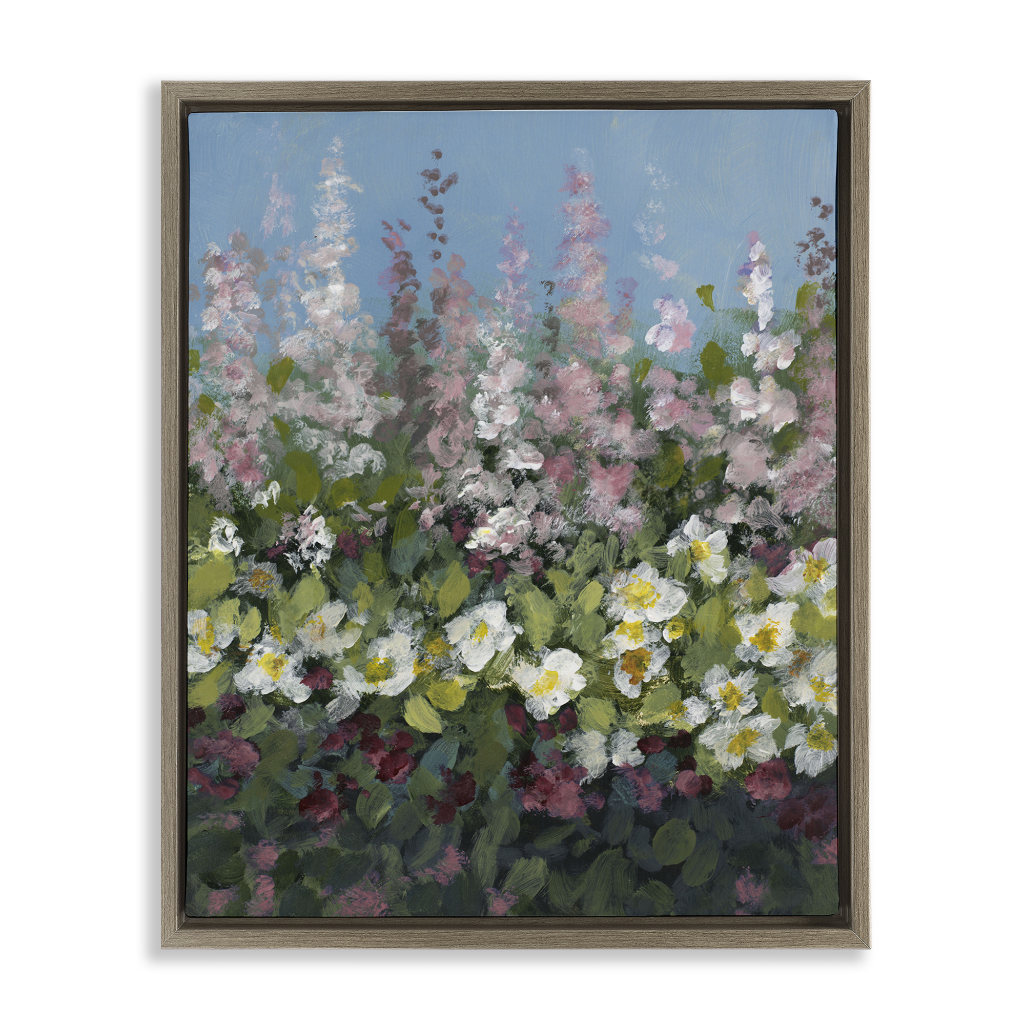 Stupell Industries Garden Glory Purple Flowers Floral & Botanical Painting Brown Floater Framed Canvas Art Print Wall Art, 17 x 21