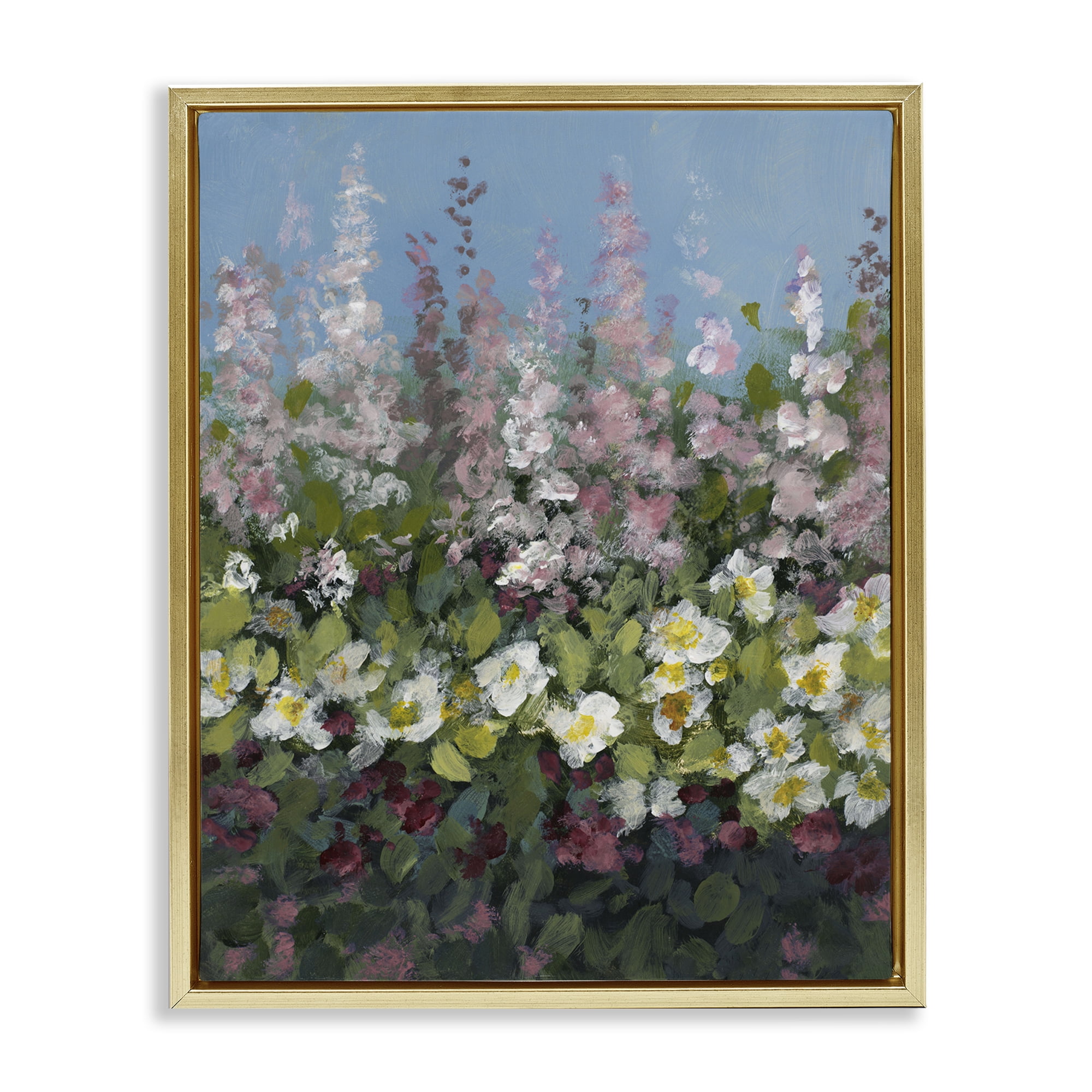 Stupell Industries Garden Glory Purple Flowers Floral & Botanical Painting Gold Floater Framed Canvas Art Print Wall Art, 25 x 31