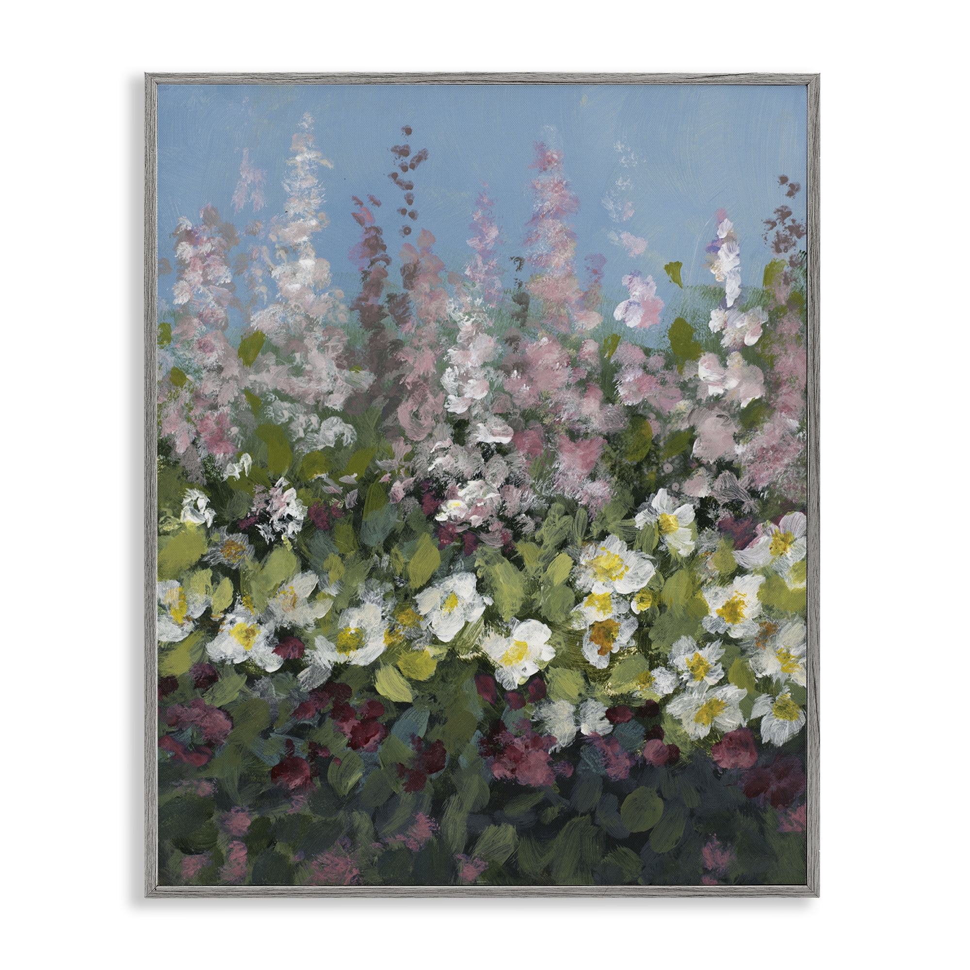 Stupell Industries Garden Glory Purple Flowers Floral & Botanical Painting Gray Framed Art Print Wall Art, 16 x 20