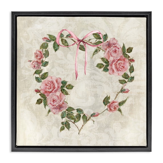 Stupell Industries Cottage Garden Heart Wreath Black Floating Frame Canvas Art, 18 x 18, by Sally Swatland
