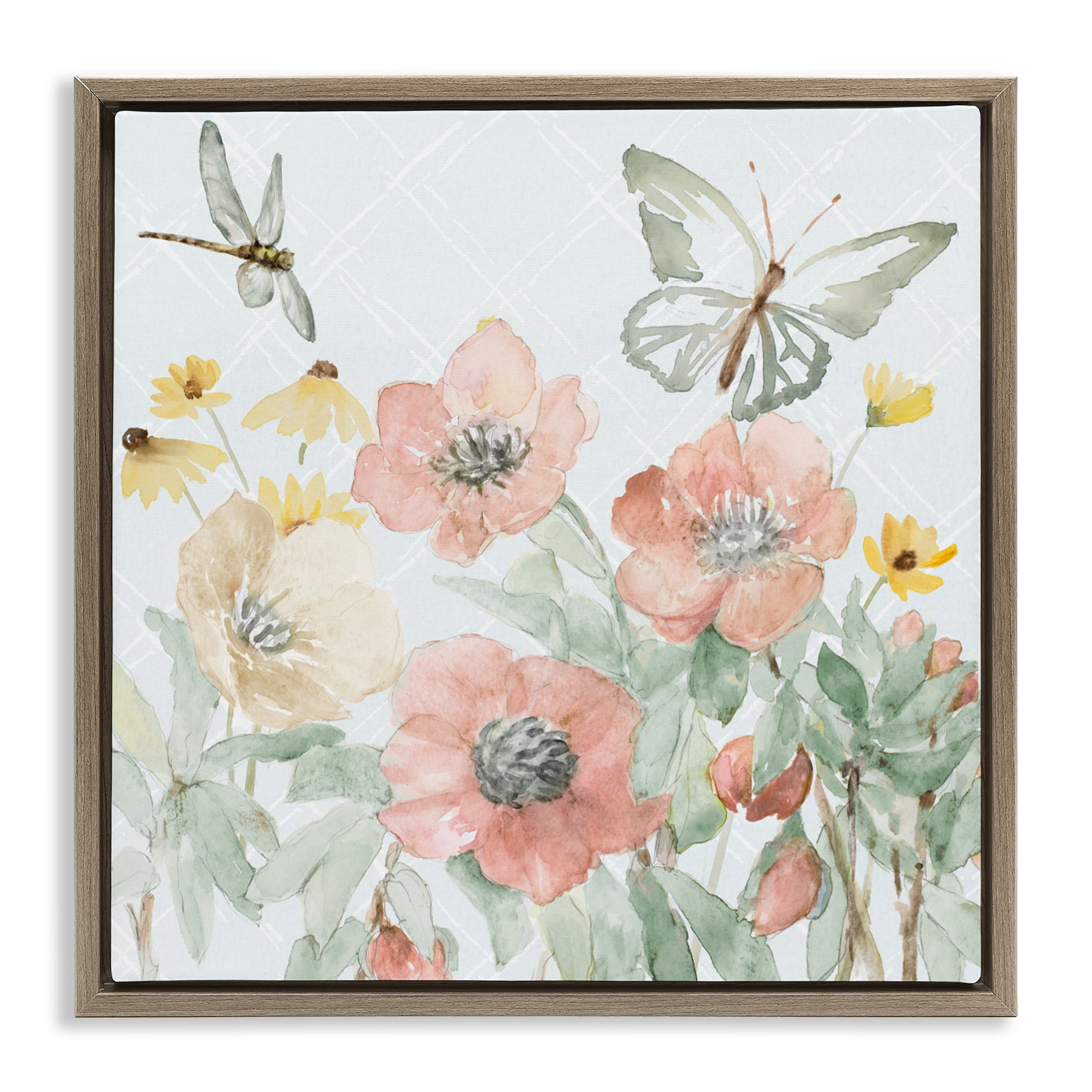 Stupell Industries Garden Joy Butterflies Brown Framed Floater Canvas Wall Art, design by Lanie Loreth