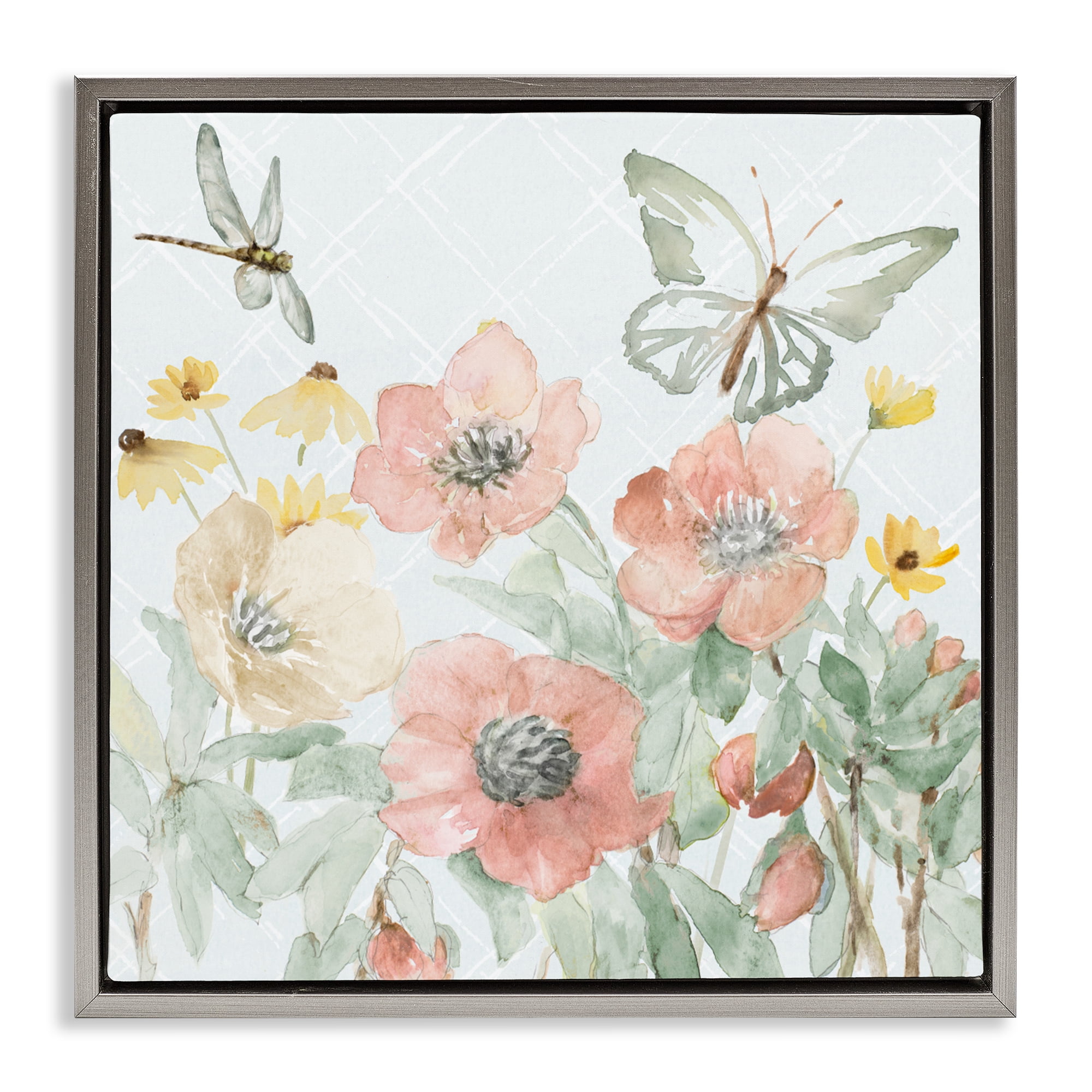 Stupell Industries Garden Joy Butterflies Gray Framed Floater Canvas Wall Art, design by Lanie Loreth