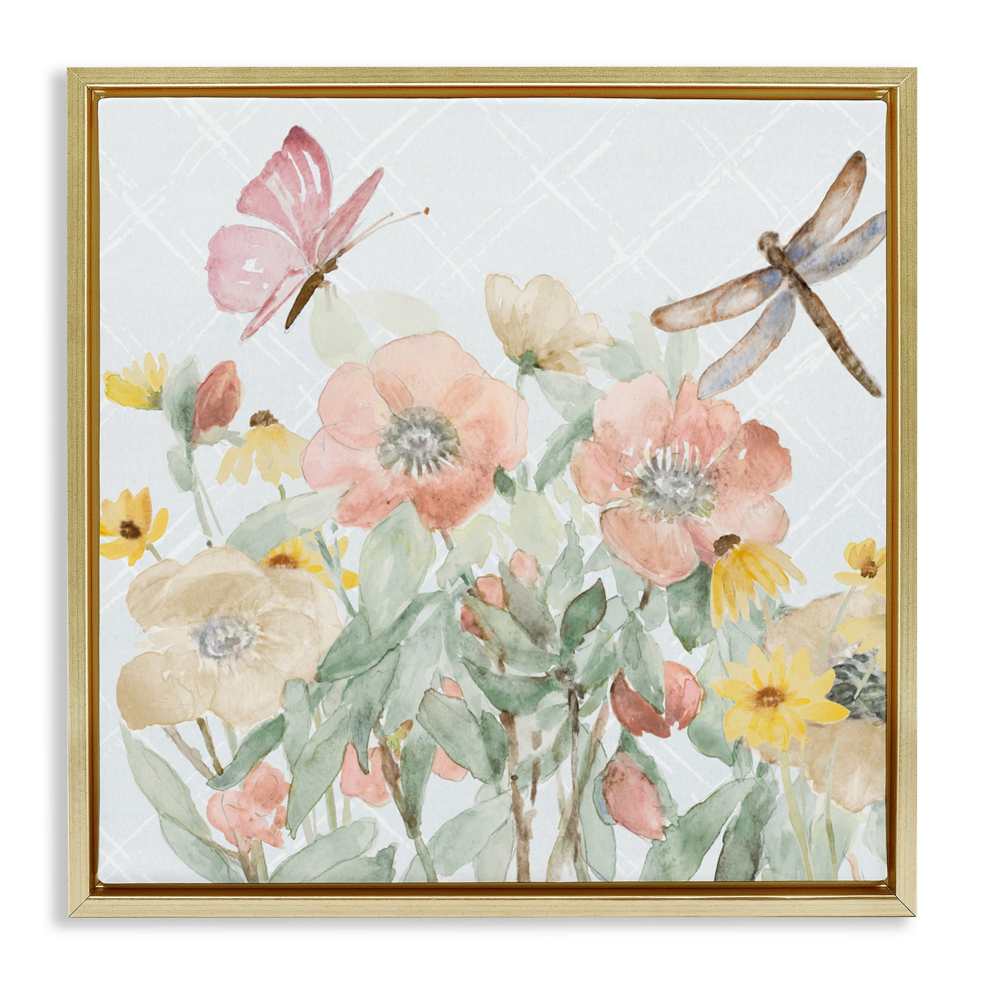 Stupell Industries Garden Joy with Insects Gold Framed Floater Canvas Wall Art, design by Lanie Loreth