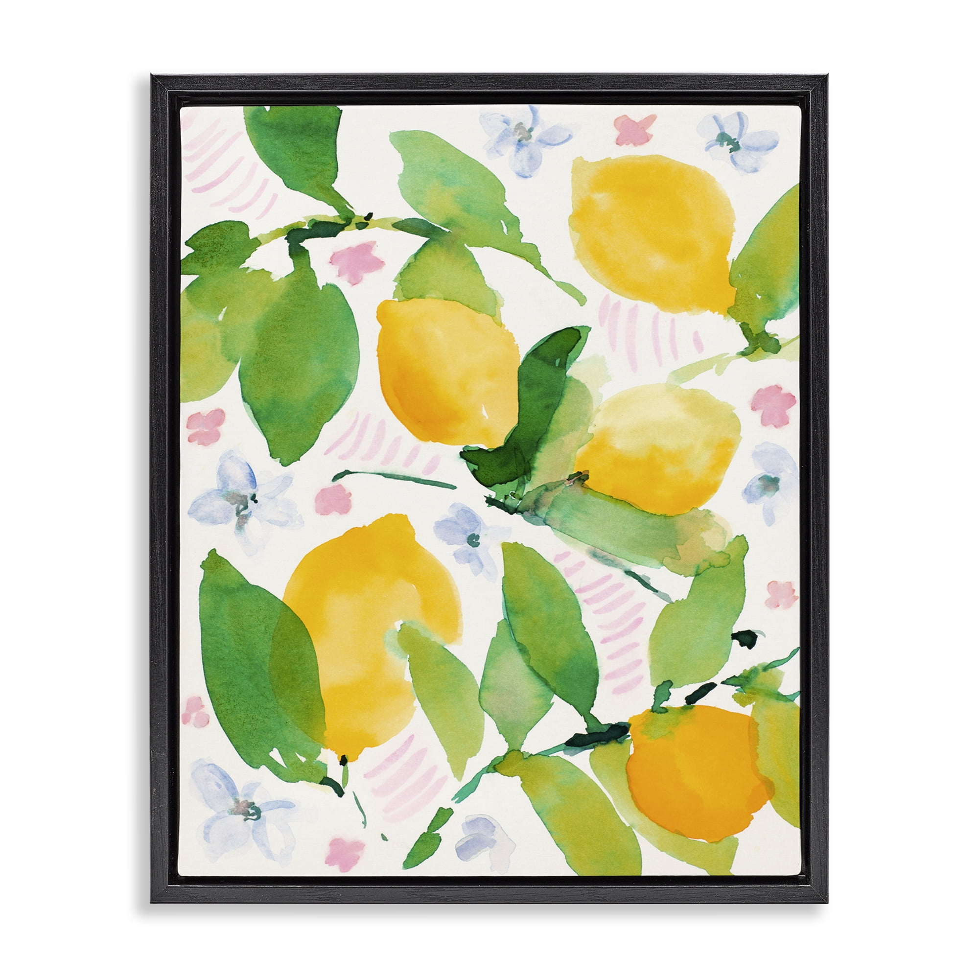 Stupell Industries Garden Lemons with Pastel Florals Black Framed Floater Canvas Wall Art, design by Lanie Loreth