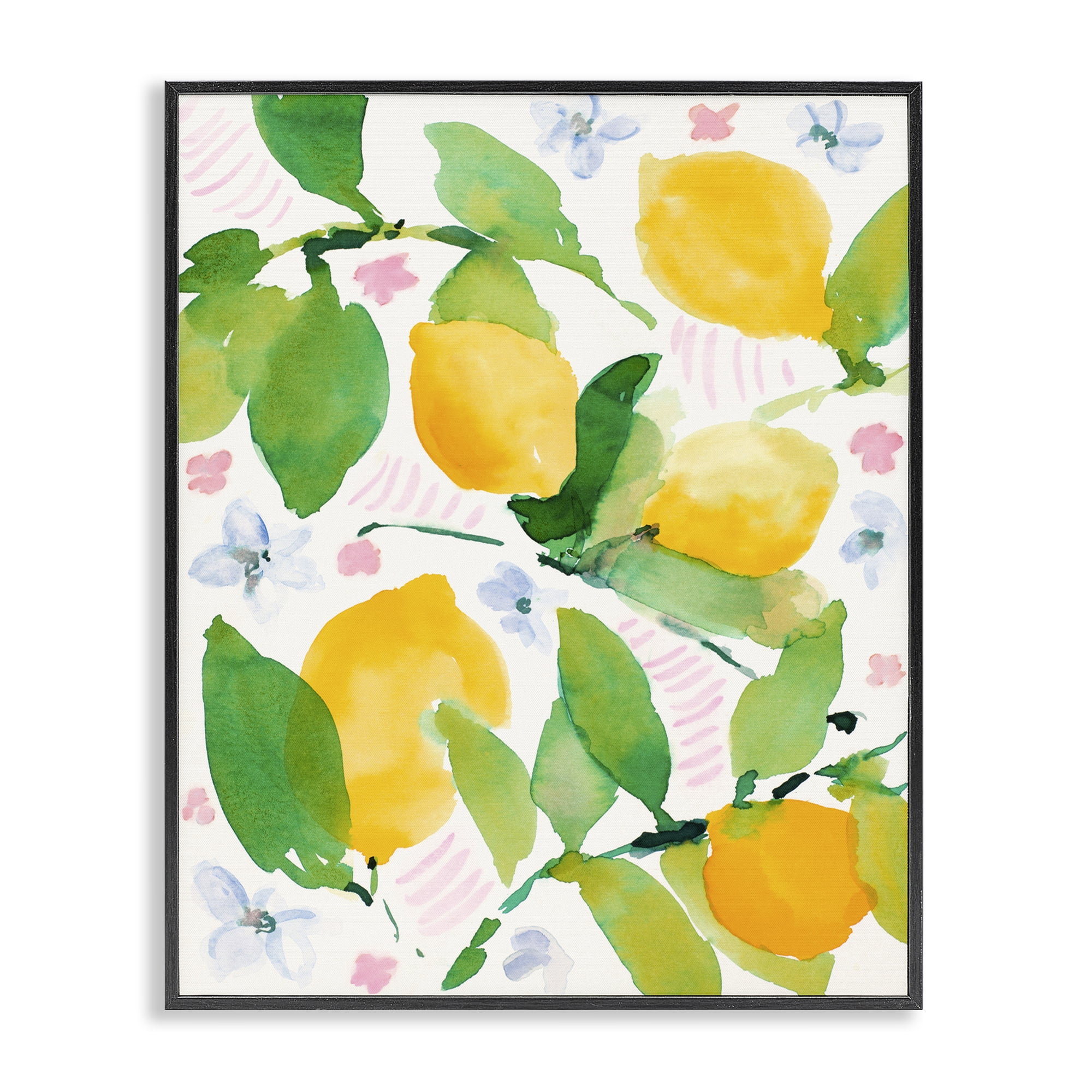 Stupell Industries Garden Lemons with Pastel Florals Black Framed Giclee Art, design by Lanie Loreth