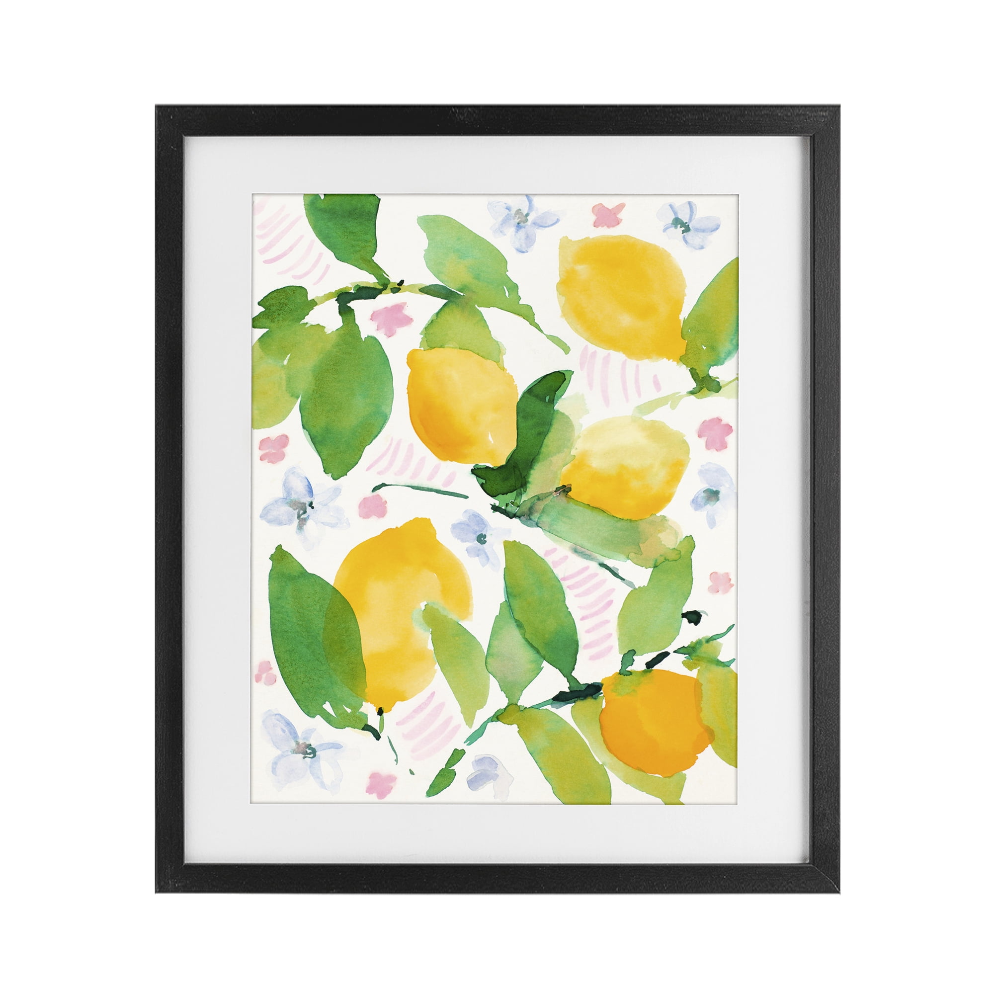 Stupell Industries Garden Lemons with Pastel Florals Black Framed Print Under Glass, design by Lanie Loreth
