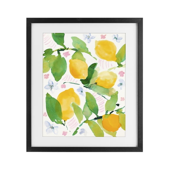 Stupell Industries Farmhouse Garden Lemons with Pastel Florals Black Framed Print Under Glass, 17 x 21, by Lanie Loreth