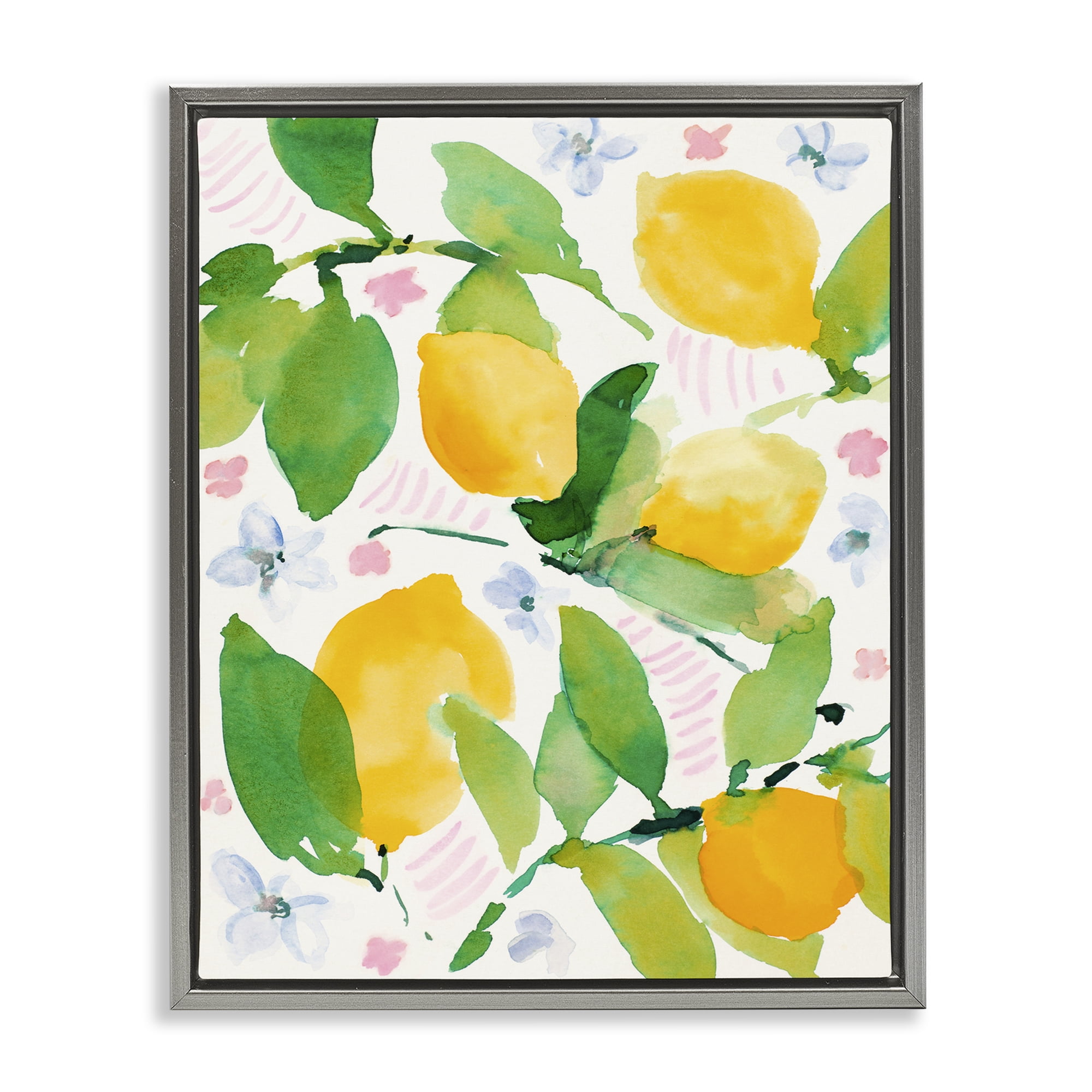 Stupell Industries Garden Lemons with Pastel Florals Gray Framed Floater Canvas Wall Art, design by Lanie Loreth