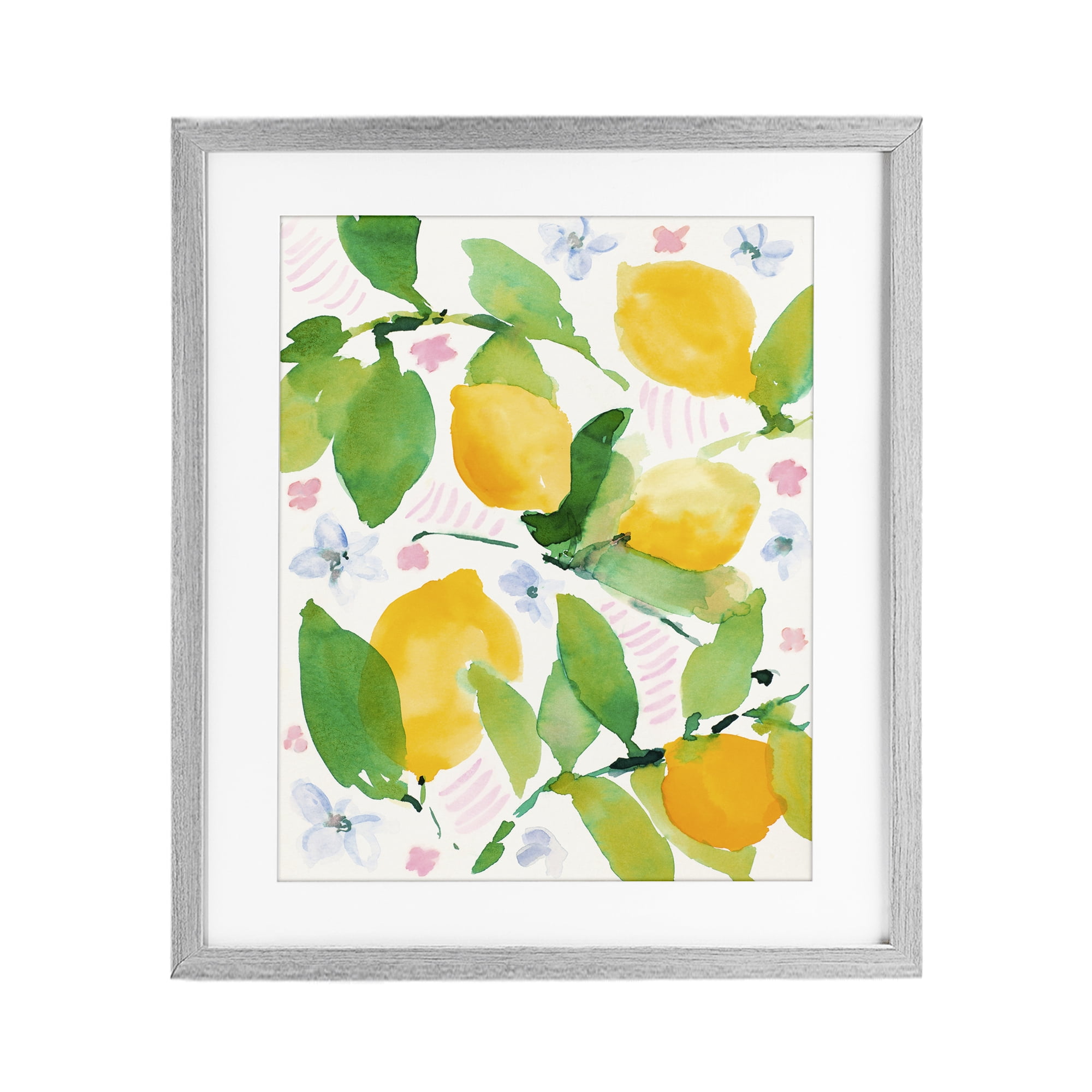 Stupell Industries Garden Lemons with Pastel Florals Gray Framed Print Under Glass, design by Lanie Loreth