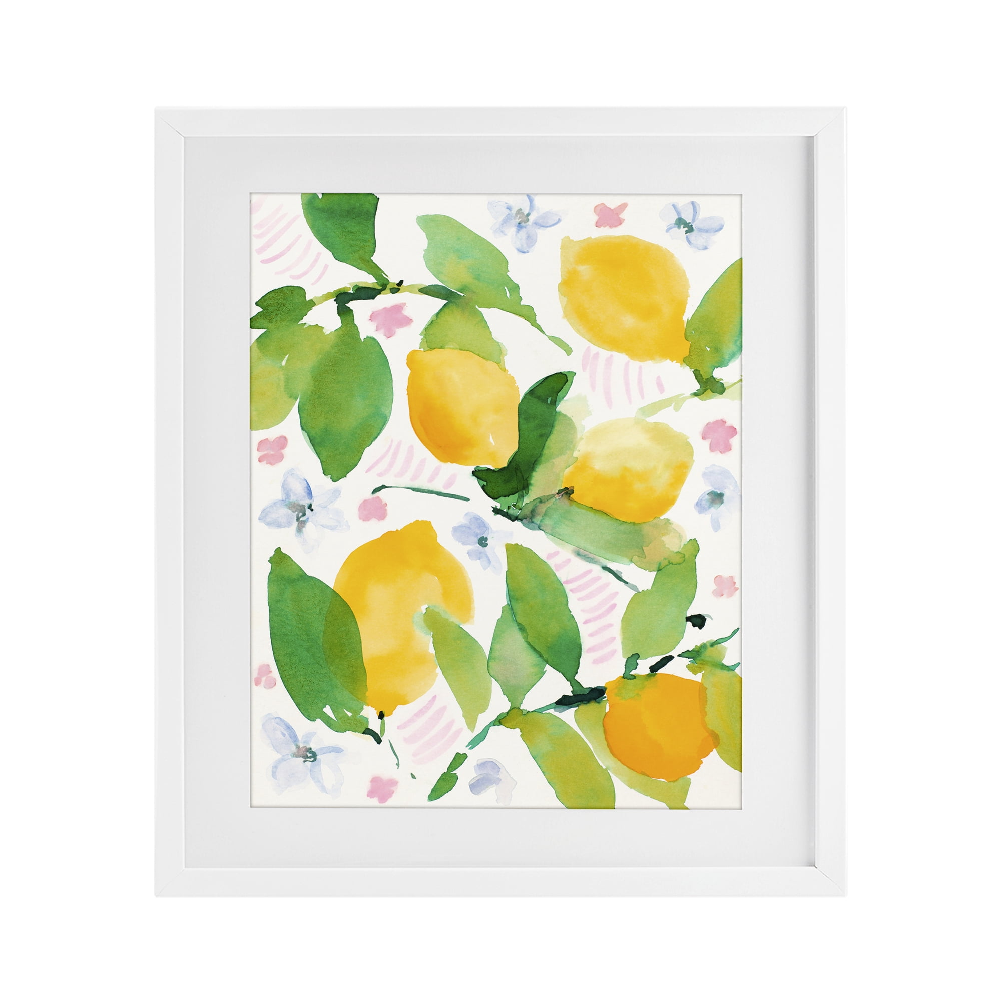 Stupell Industries Garden Lemons with Pastel Florals White Framed Print Under Glass, design by Lanie Loreth