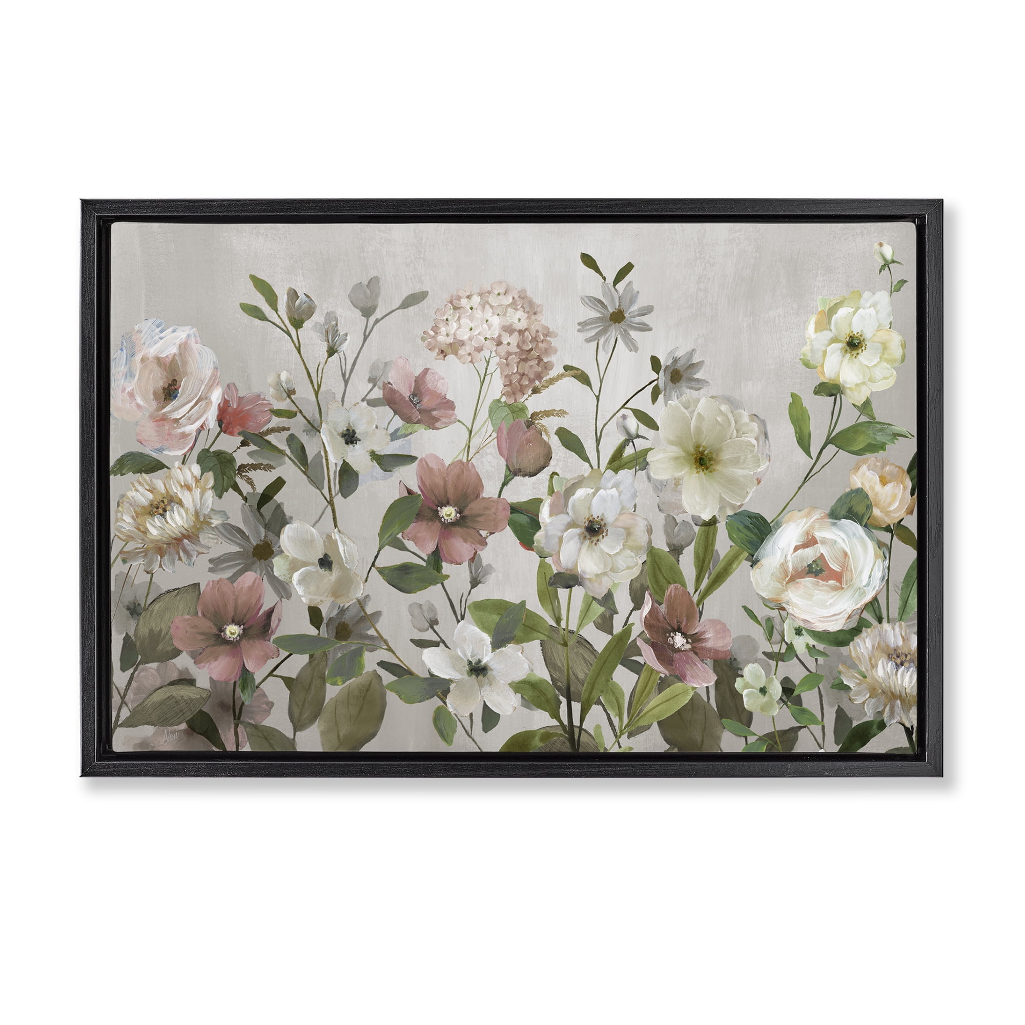Stupell Industries Garden Meadow Arrangement Black Framed Floater Canvas Wall Art, design by Nan