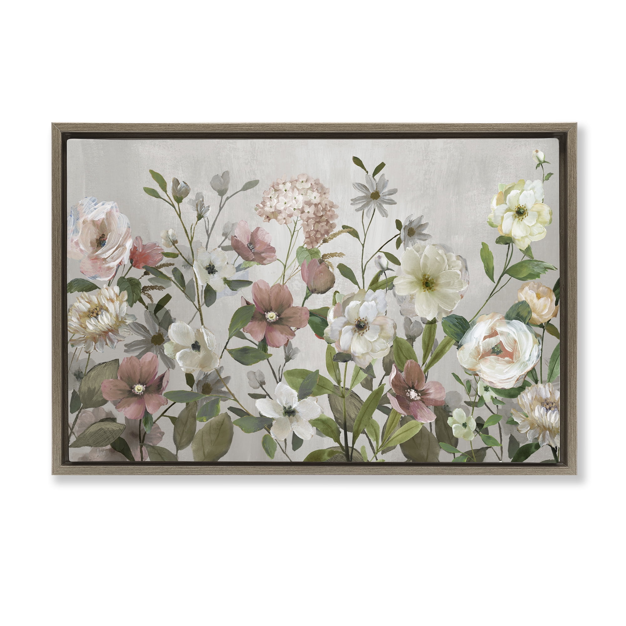 Stupell Industries Garden Meadow Arrangement Brown Framed Floater Canvas Wall Art, design by Nan