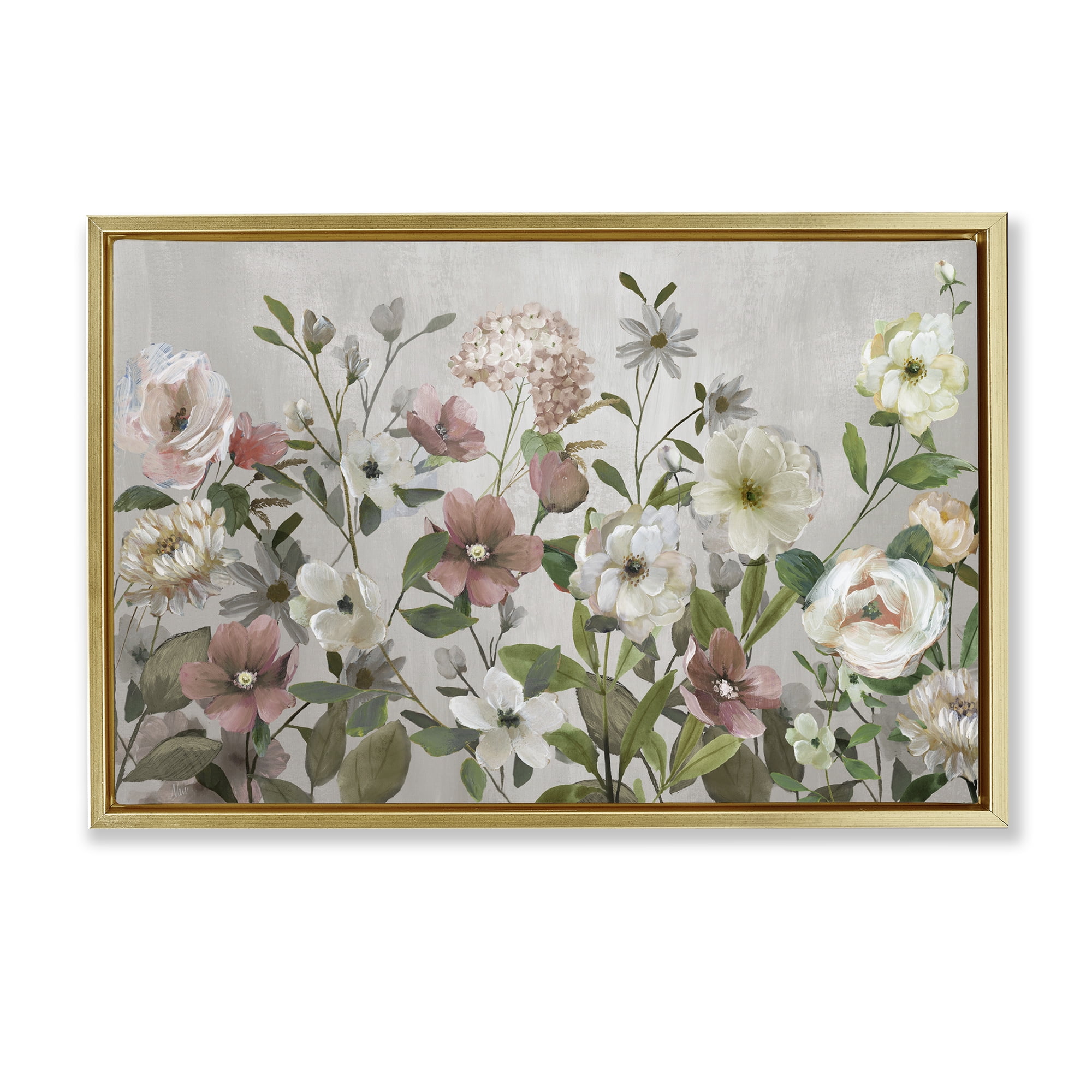 Stupell Industries Garden Meadow Arrangement Gold Framed Floater Canvas Wall Art, design by Nan