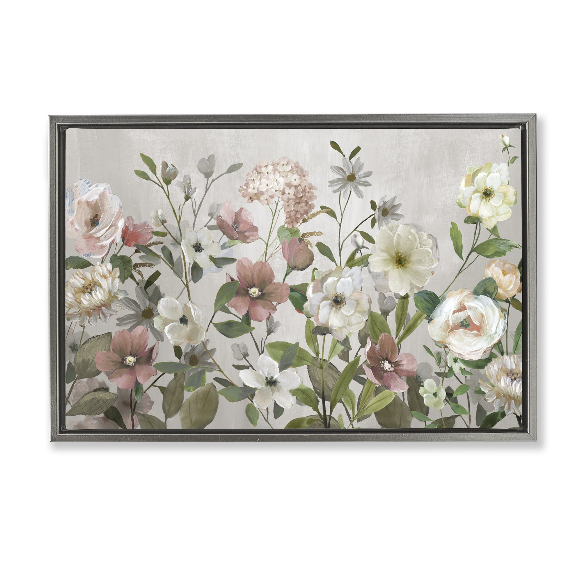 Stupell Industries Garden Meadow Arrangement Gray Framed Floater Canvas Wall Art, design by Nan