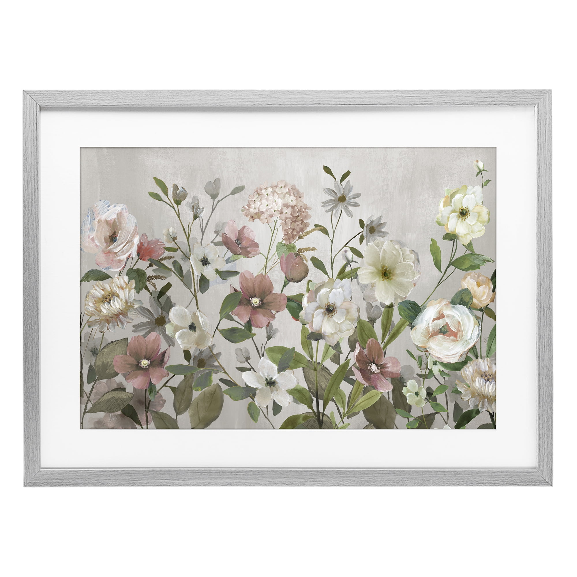 Stupell Industries Garden Meadow Arrangement Gray Framed Print Under Glass, design by Nan