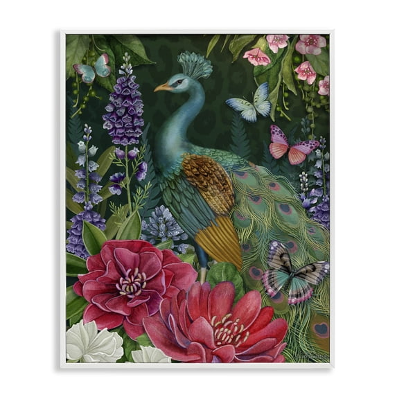 Stupell Industries Bohemian Garden Motif Peacock White Framed Giclee Art, 24 x 30, by Nicole Tamarin