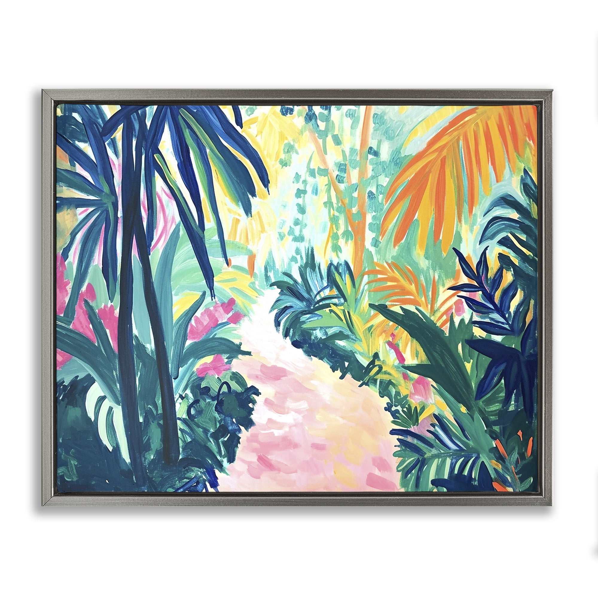 Stupell Industries Garden Of Bright Color Botanical & Floral Painting Gray Floater Framed Canvas Art Print Wall Art, 31 x 25