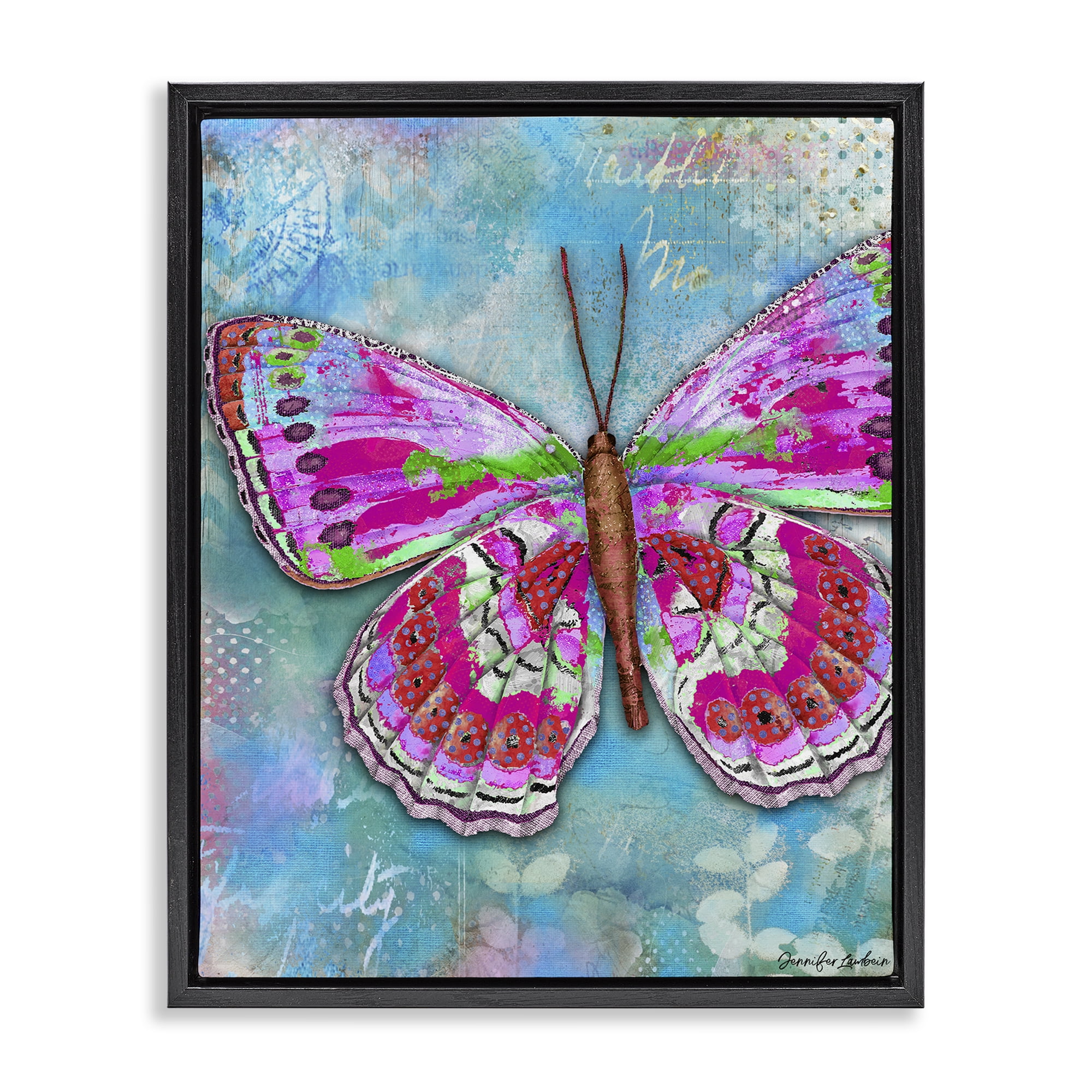 Stupell Industries Garden Party Butterfly Animals Painting Black Floater Framed Canvas Art Print Wall Art, 25 x 31