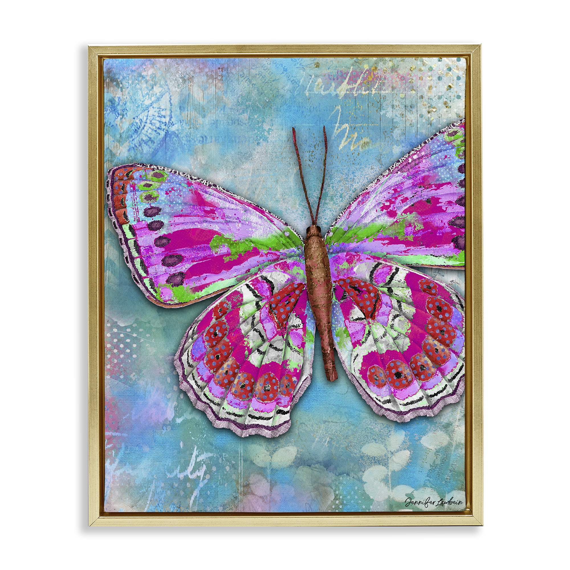 Stupell Industries Garden Party Butterfly Animals Painting Gold Floater Framed Canvas Art Print Wall Art, 17 x 21
