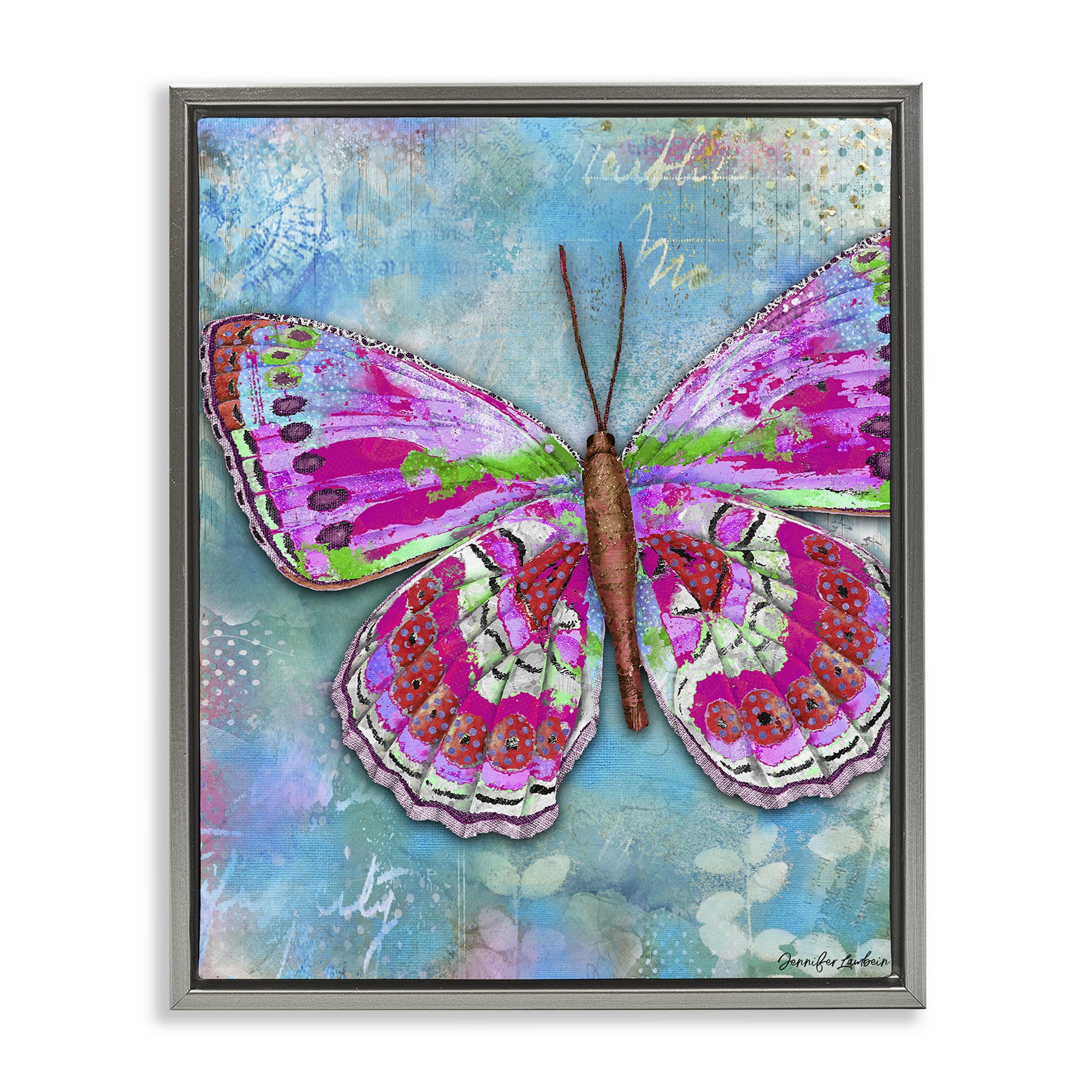 Stupell Industries Garden Party Butterfly Animals Painting Gray Floater Framed Canvas Art Print Wall Art, 17 x 21