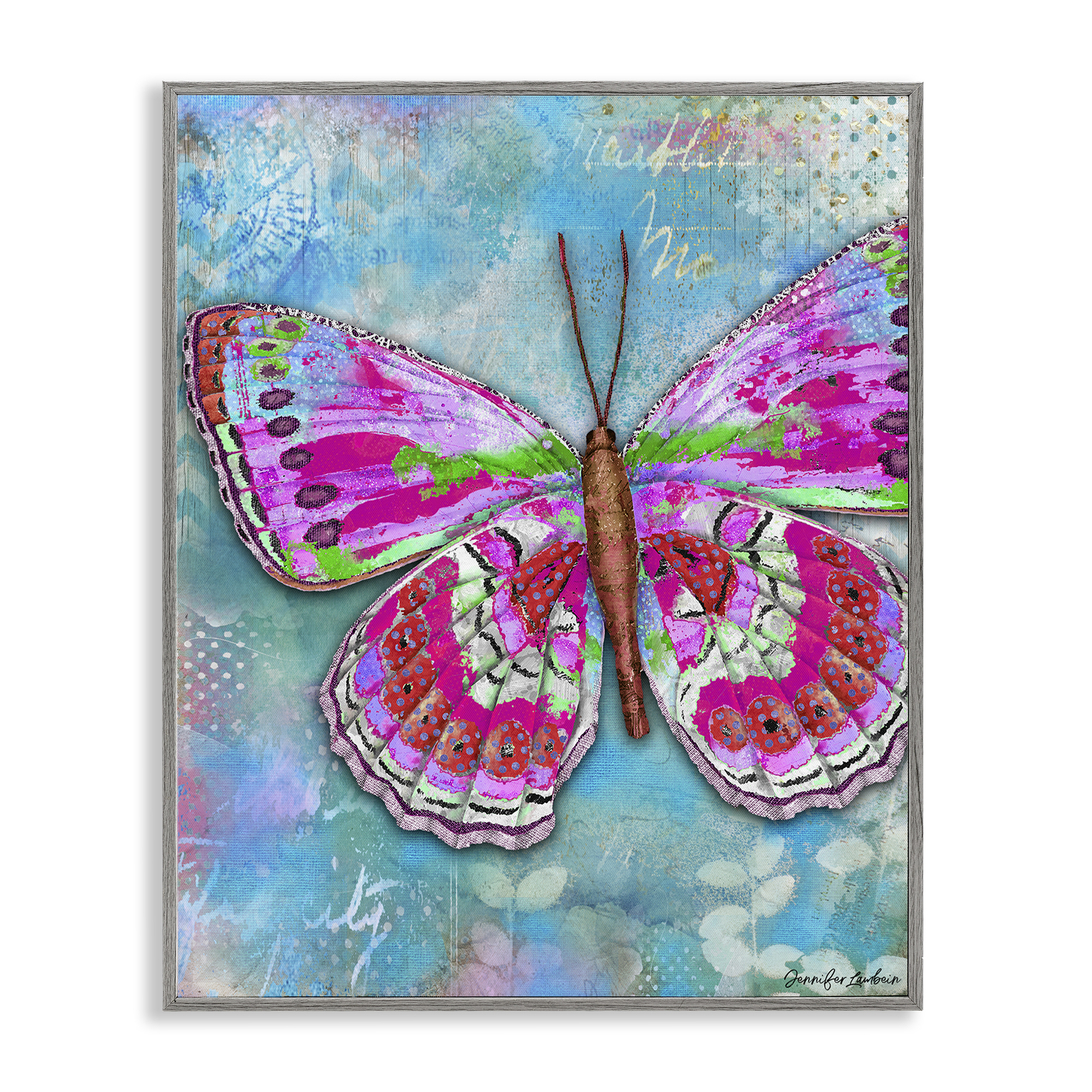 Stupell Industries Garden Party Butterfly Animals Painting Gray Framed Art Print Wall Art, 16 x 20