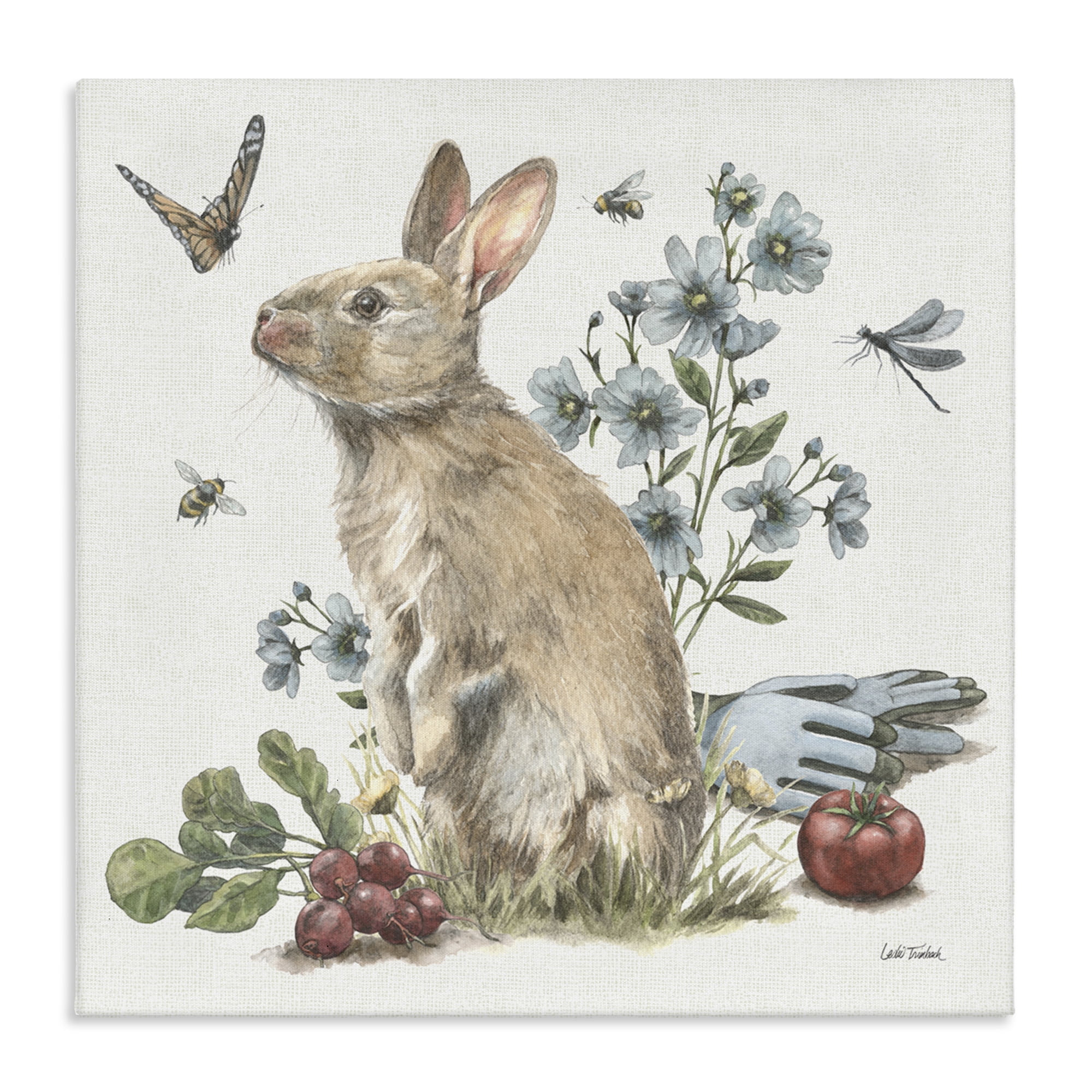 Garden Patch Bunny Canvas Art with Floral Design, 17 x 17