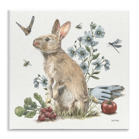 Stupell Industries Garden Patch Bunny Animals & Insects Painting Unframed Art Print Wall Art, 12 x 12