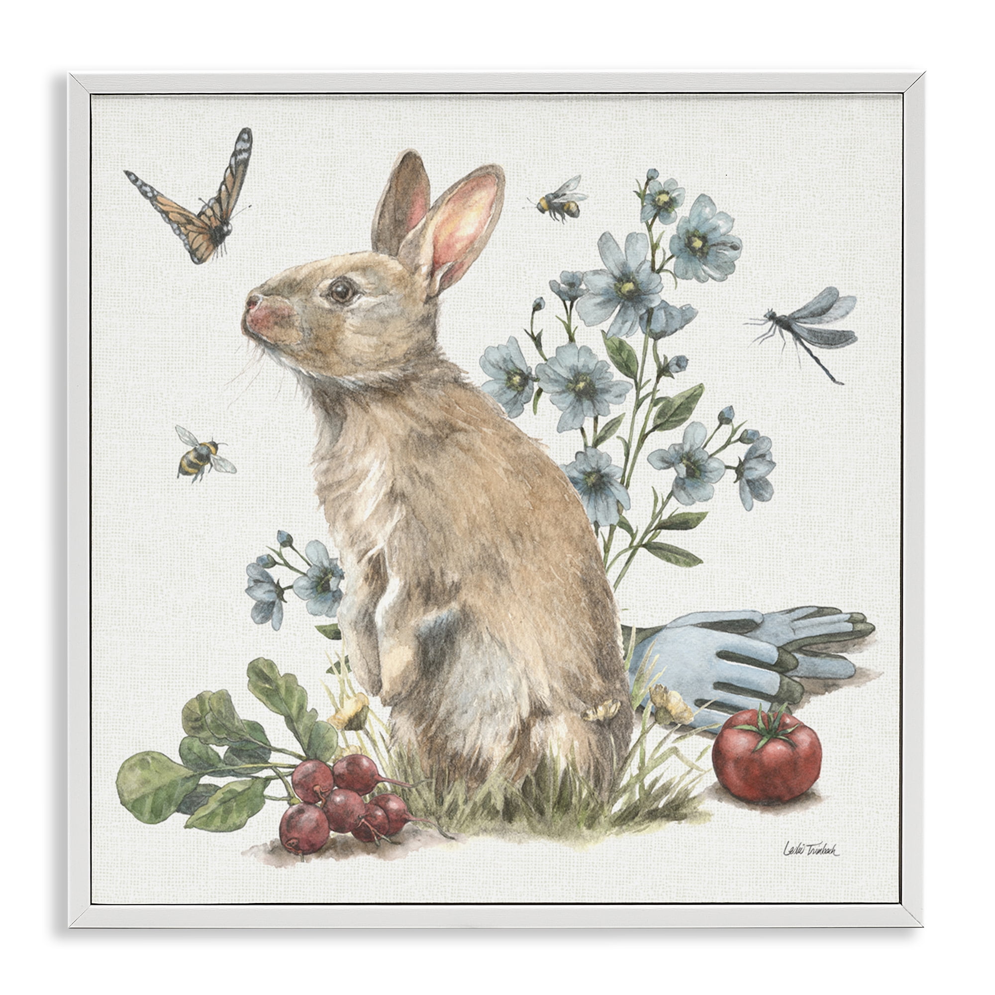 Stupell Industries Garden Patch Bunny Animals & Insects Painting White Framed Art Print Wall Art, 12 x 12