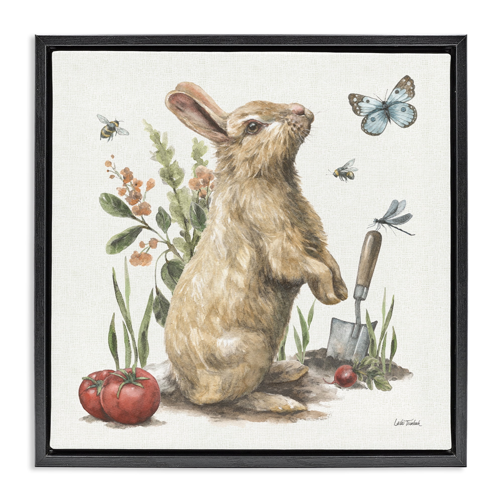 Stupell Industries Garden Patch Rabbit Animals & Insects Painting Black Floater Framed Canvas Art Print Wall Art, 18 x 18