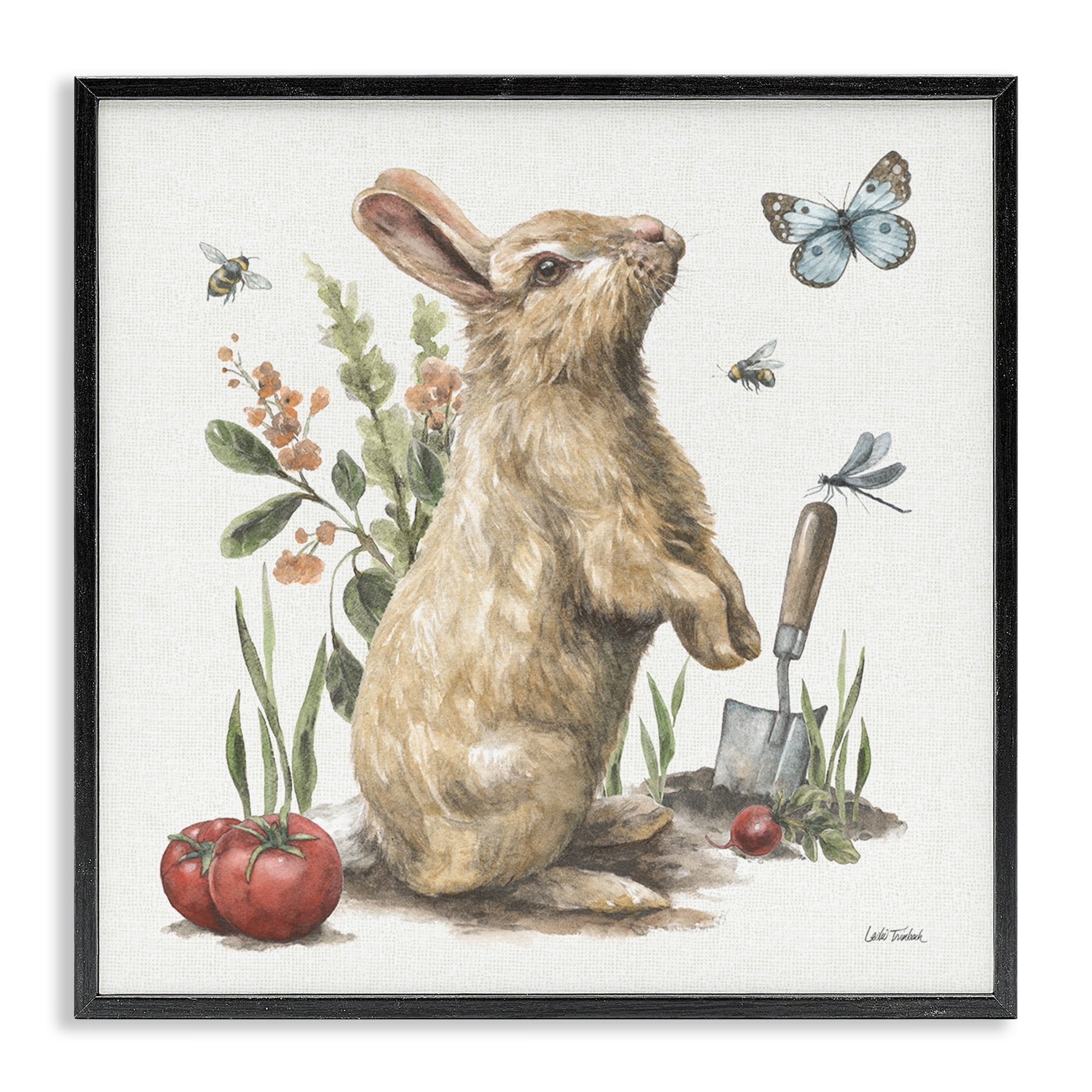 Stupell Industries Garden Patch Rabbit Animals & Insects Painting Black Framed Art Print Wall Art, 12 x 12