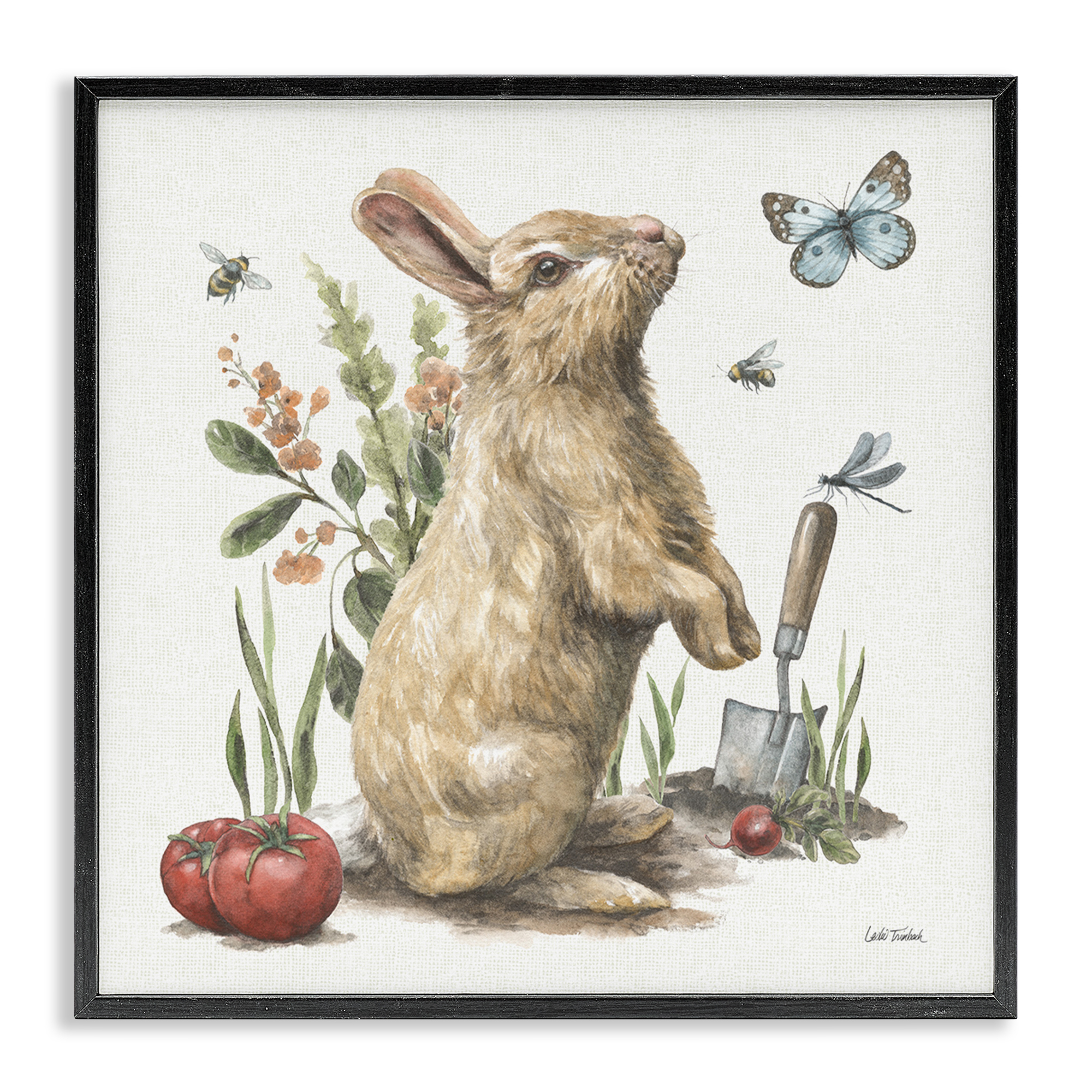 Stupell Industries Garden Patch Rabbit Animals & Insects Painting Black Framed Art Print Wall Art, 24 x 24