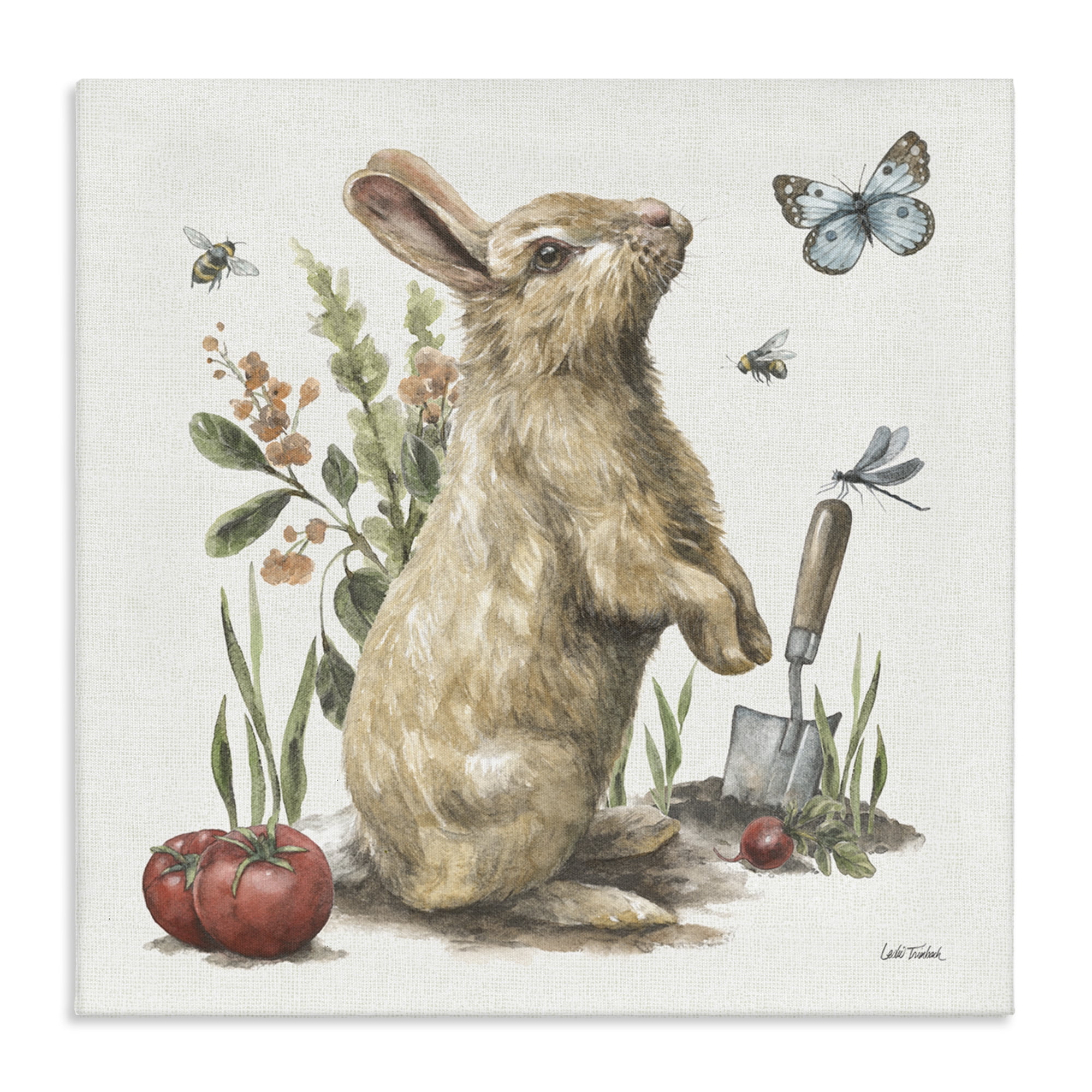 Stupell Industries Garden Patch Rabbit Animals & Insects Painting Gallery Wrapped Canvas Art Print Wall Art, 36 x 36