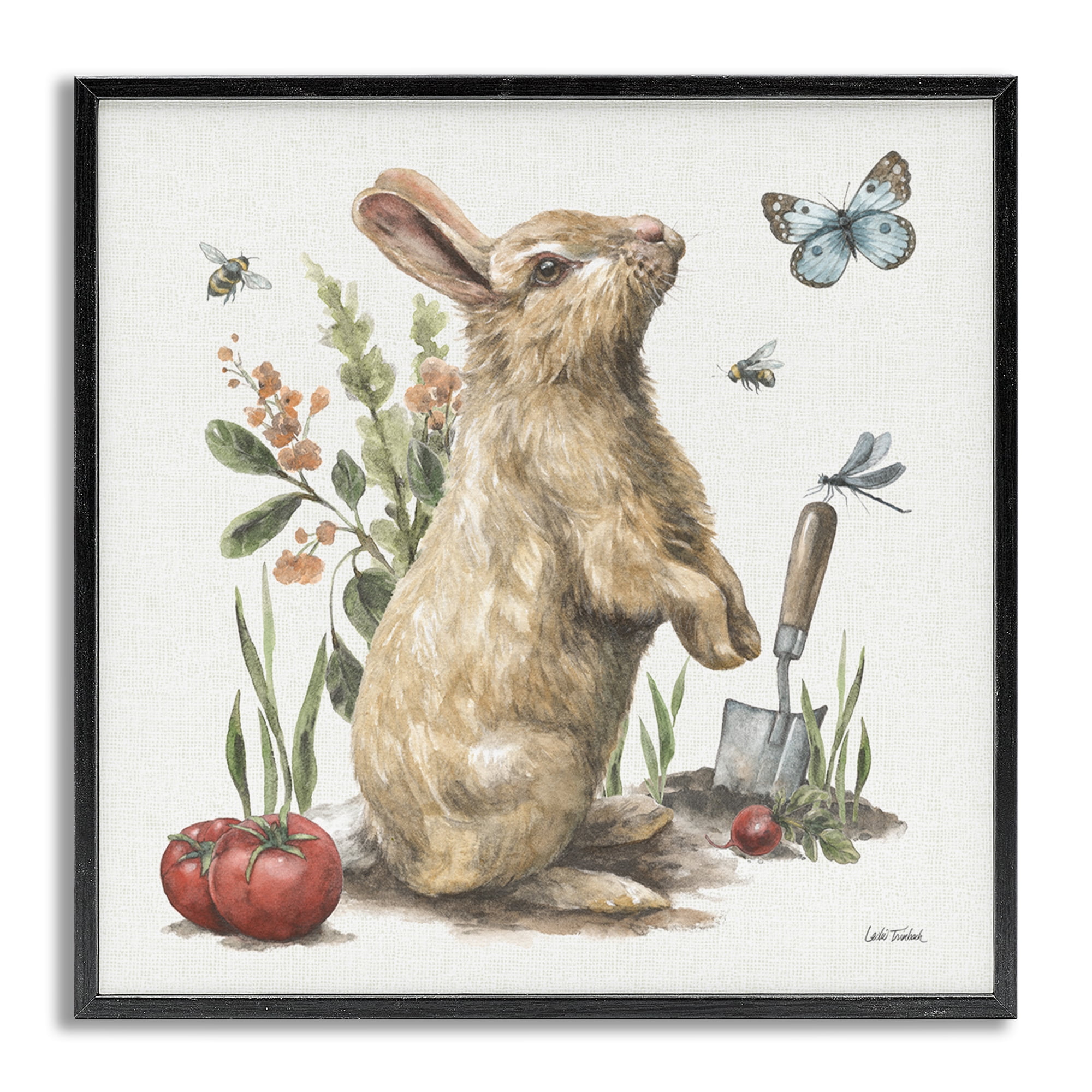 Stupell Industries Garden Patch Rabbit Animals & Insects Painting Gray Framed Art Print Wall Art, 17 x 17
