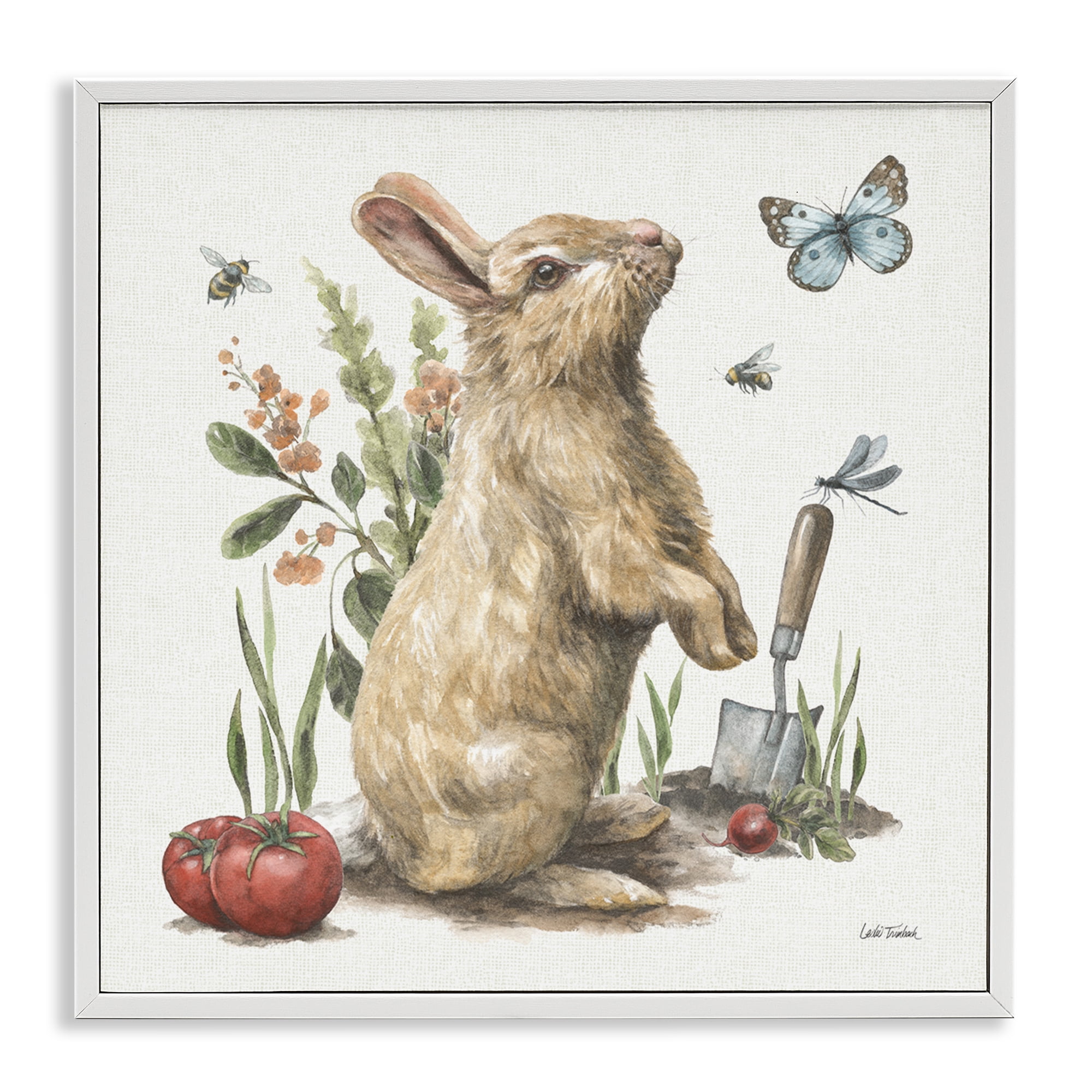 Stupell Industries Garden Patch Rabbit Animals & Insects Painting White Framed Art Print Wall Art, 12 x 12