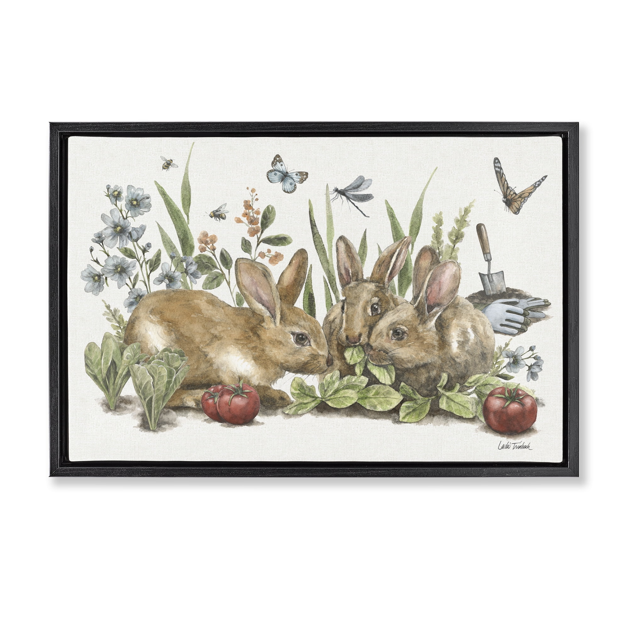 Stupell Industries Garden Patch Scene Botanical & Floral Painting Black Floater Framed Canvas Art Print Wall Art, 31 x 21