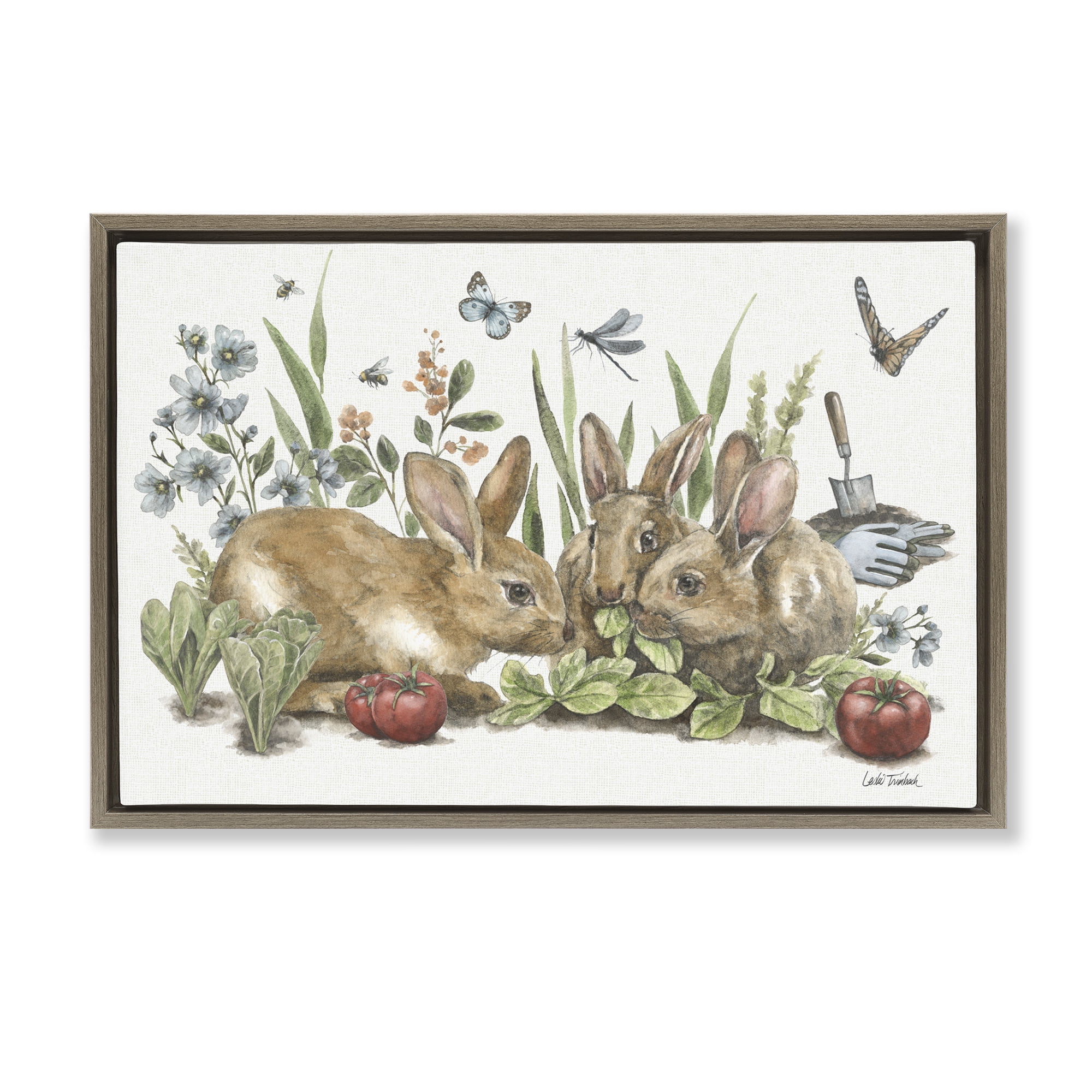 Stupell Industries Garden Patch Scene Botanical & Floral Painting Brown Floater Framed Canvas Art Print Wall Art, 31 x 21