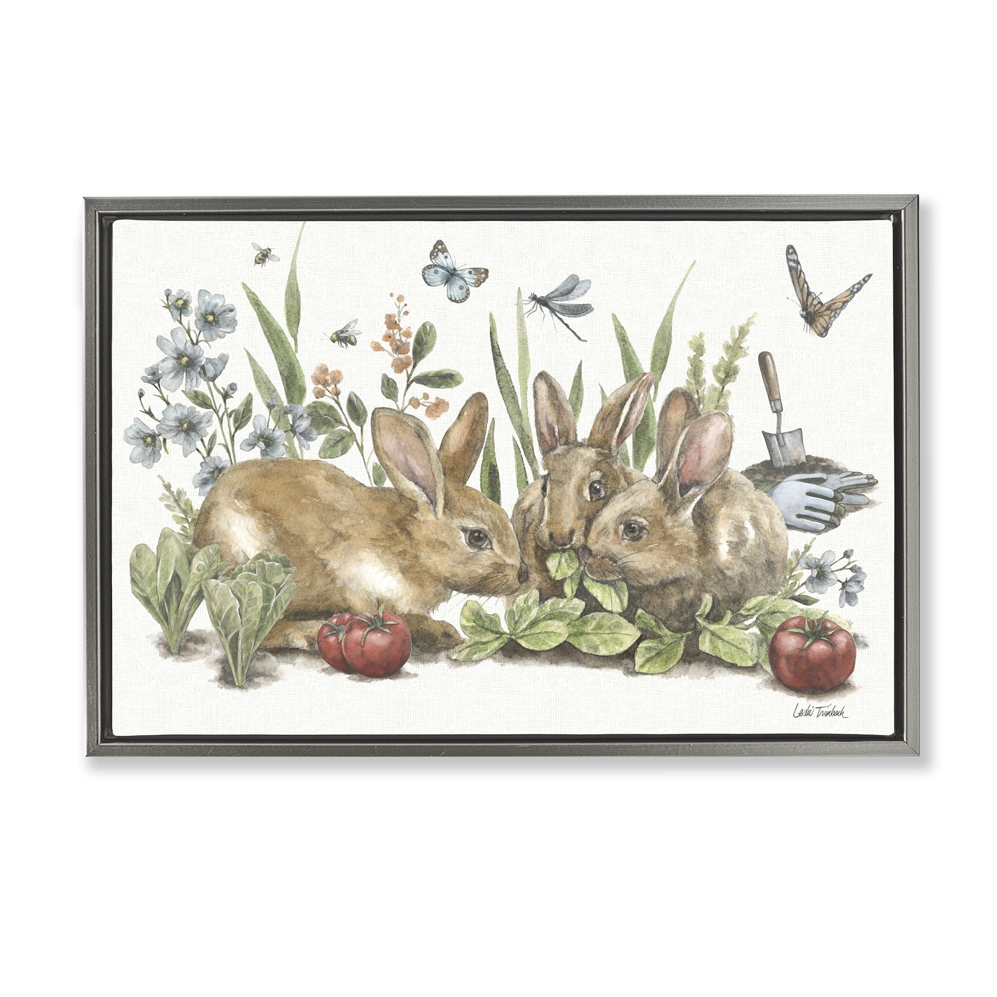 Stupell Industries Garden Patch Scene Botanical & Floral Painting Gray Floater Framed Canvas Art Print Wall Art, 31 x 21