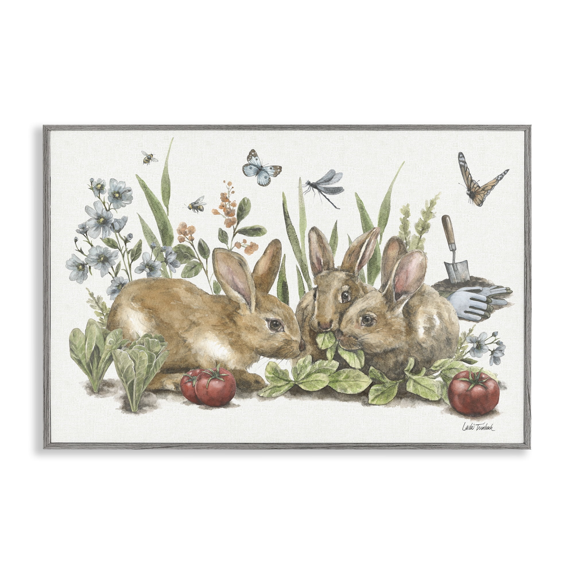 Stupell Industries Garden Patch Scene Botanical & Floral Painting Gray Framed Art Print Wall Art, 30 x 20