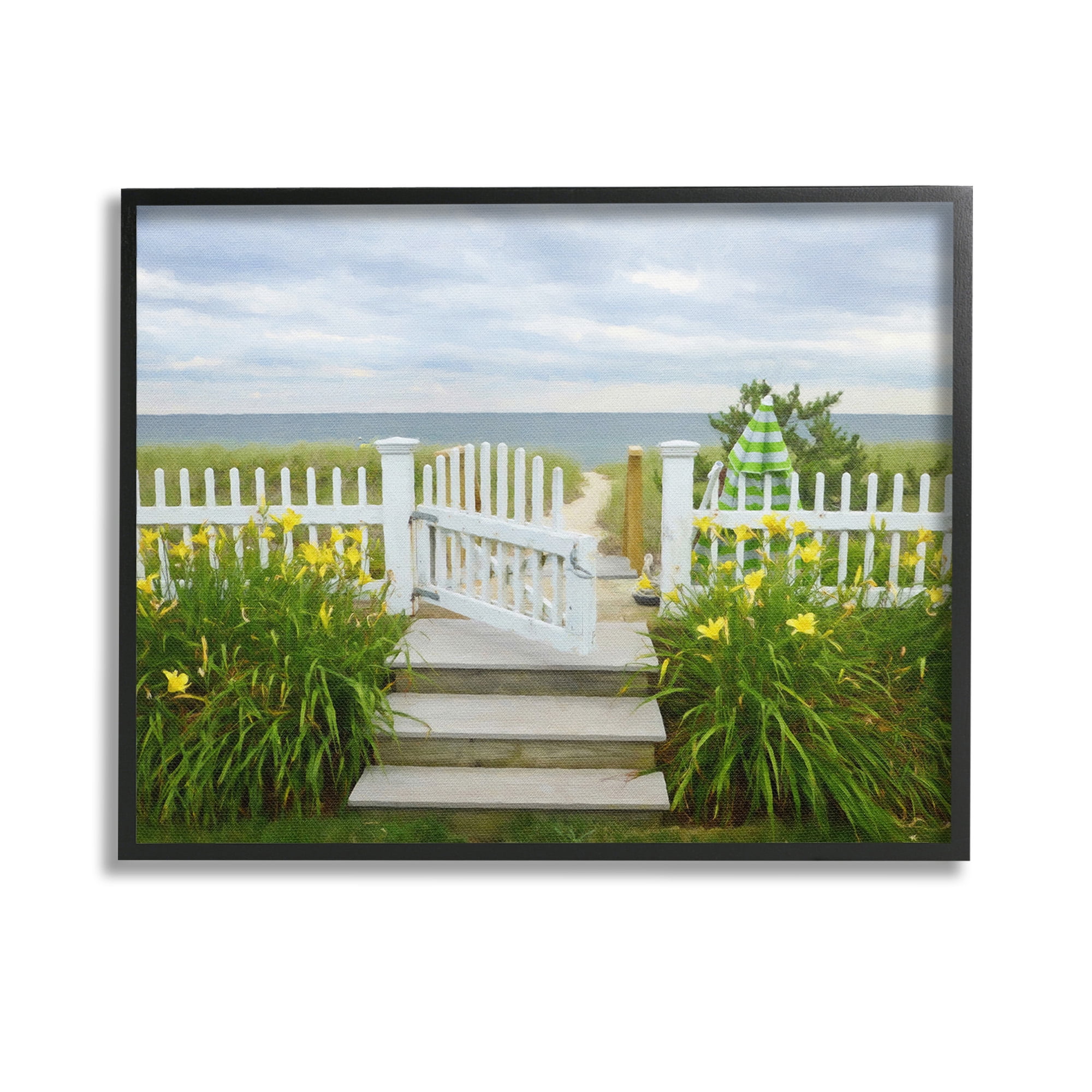 Stupell Industries Garden Path to Beach Landscape Photography Black Framed Art Print Wall Art, 14 x 11