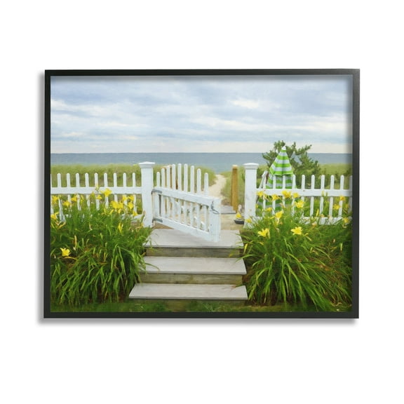Stupell Industries Garden Path to Beach Landscape Photography Black Framed Art Print Wall Art, 14 x 11
