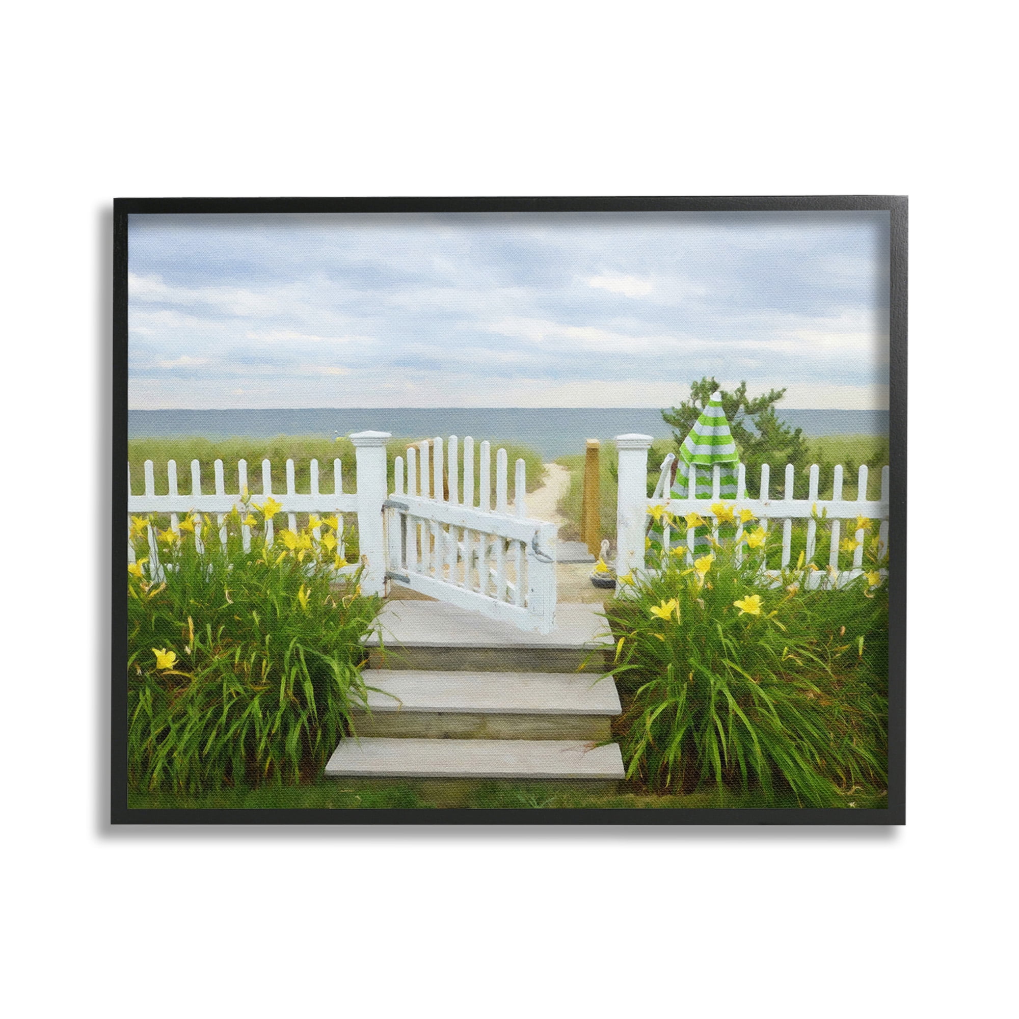 Stupell Industries Garden Path to Beach Landscape Photography Black Framed Art Print Wall Art, 20 x 16