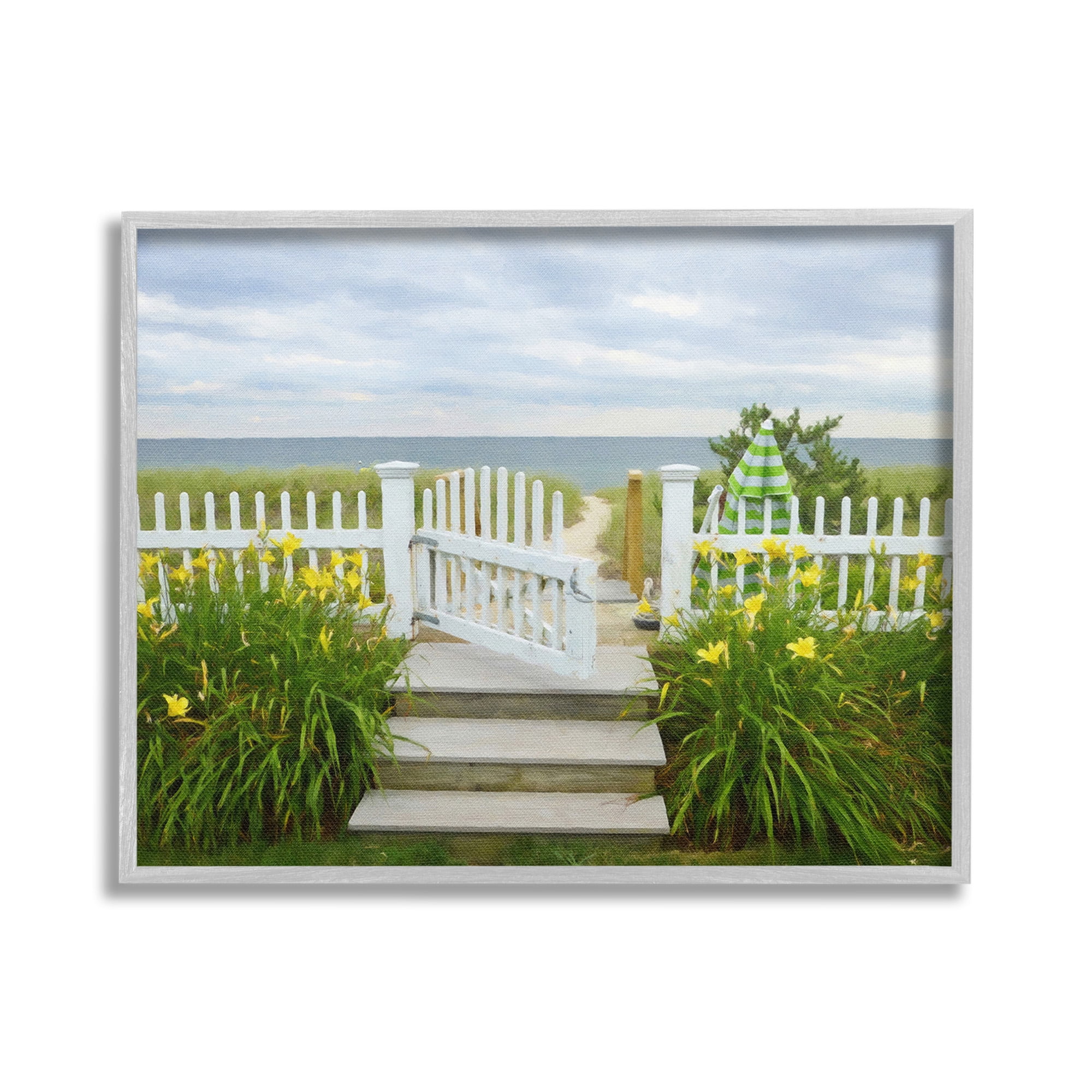 Stupell Industries Garden Path to Beach Landscape Photography Gray Framed Art Print Wall Art, 30 x 24