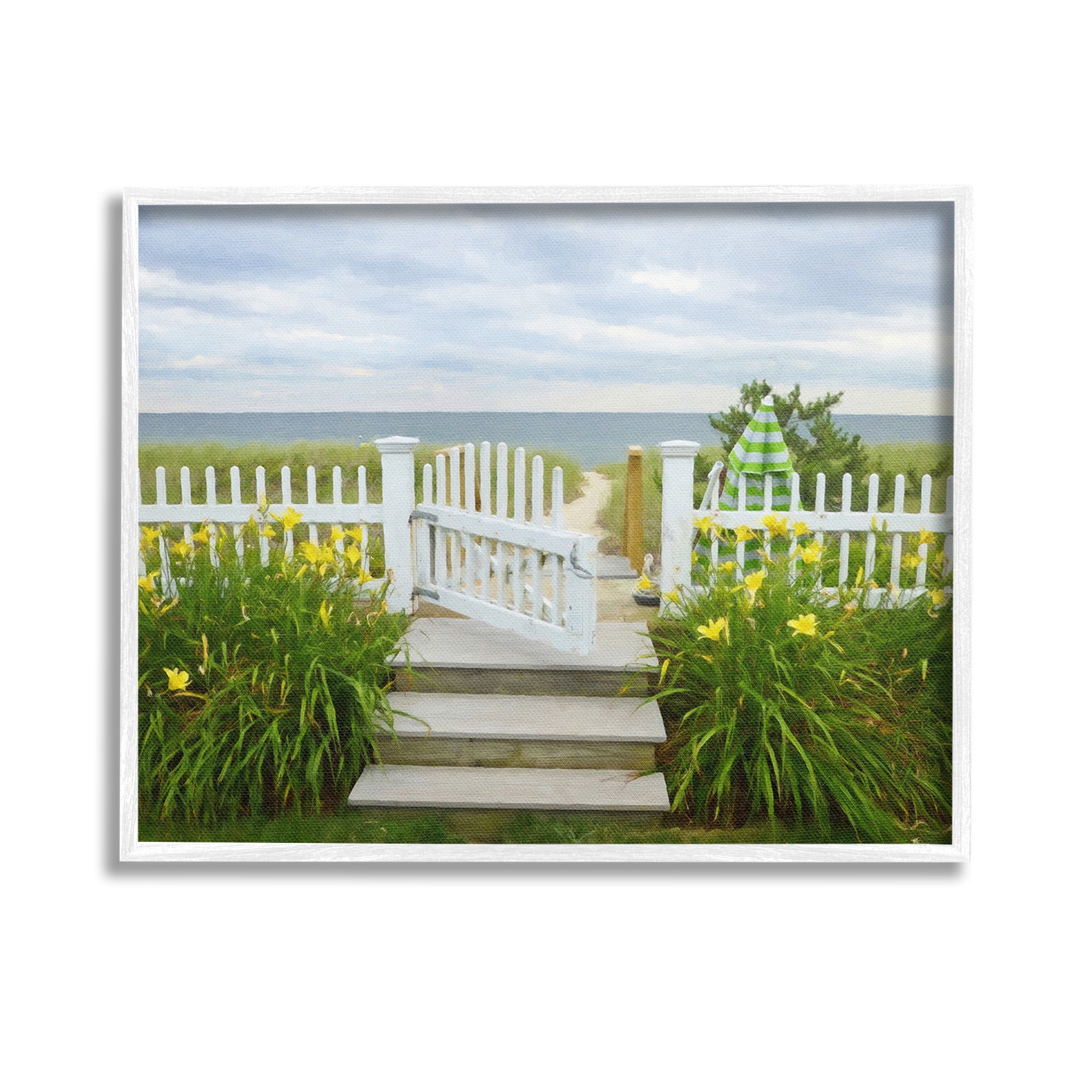 Stupell Industries Garden Path to Beach Landscape Photography White Framed Art Print Wall Art, 14 x 11