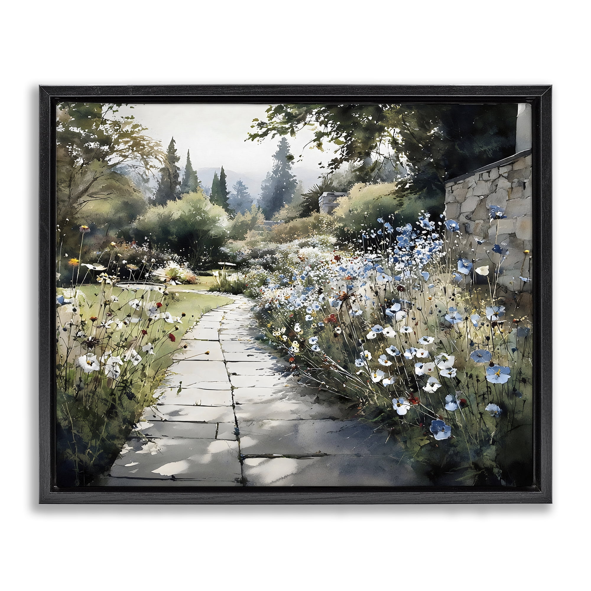 Stupell Industries Garden Pathway in Summer Light Black Framed Floater Canvas Wall Art, design by Franklyn Gregory