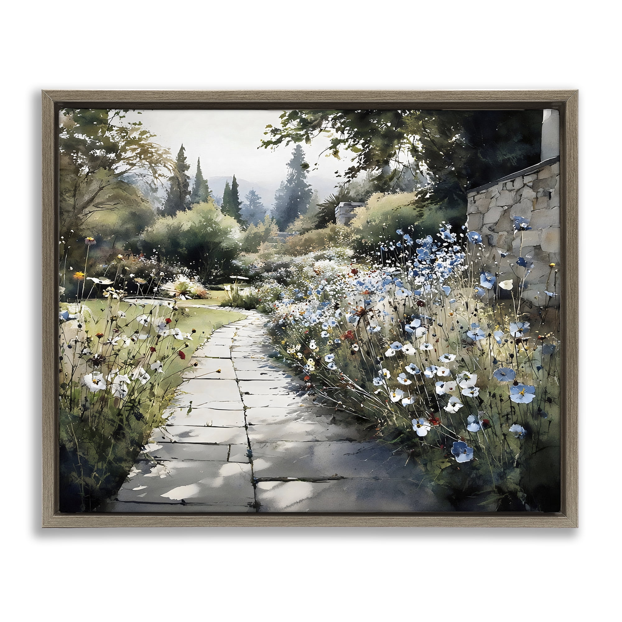Stupell Industries Garden Pathway in Summer Light Brown Framed Floater Canvas Wall Art, design by Franklyn Gregory