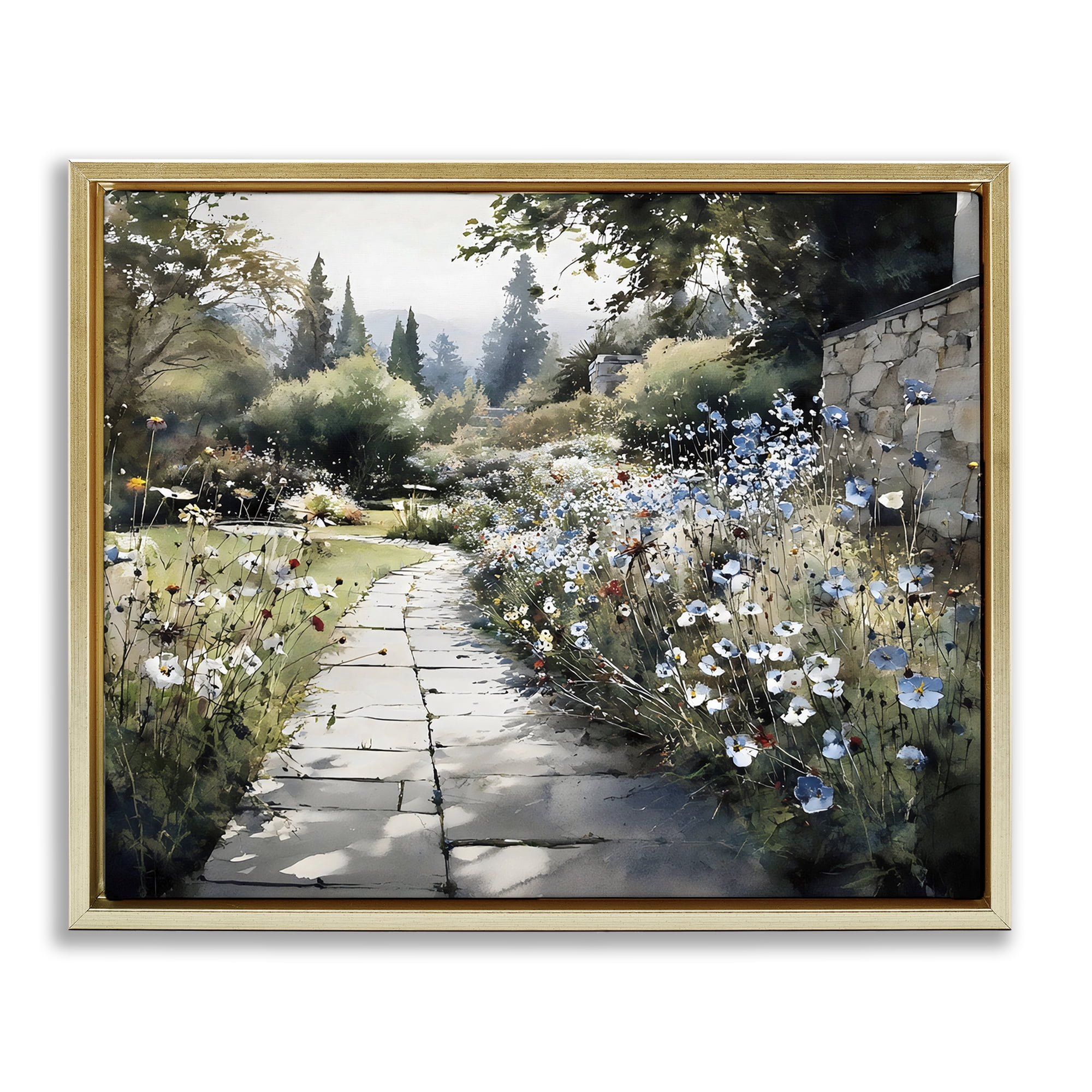 Stupell Industries Garden Pathway in Summer Light Gold Framed Floater Canvas Wall Art, design by Franklyn Gregory