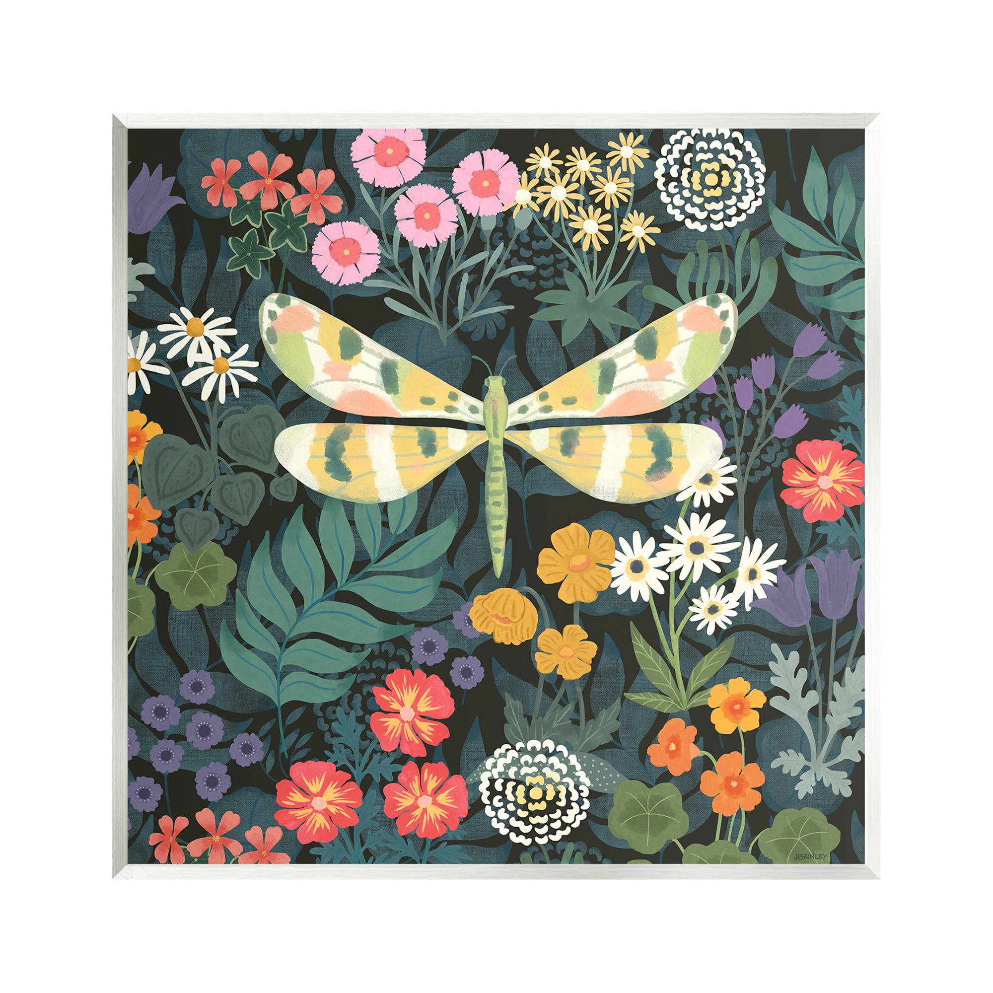 Stupell Industries Garden Pattern & Dragonfly Botanical & Floral Painting Unframed Art Print Wall Art, 12 x 12