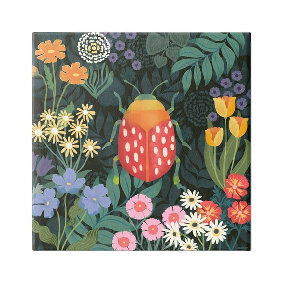 Stupell Industries Garden Patterned Beetle Botanical & Floral Painting Gallery Wrapped Canvas Art Print Wall Art, 17 x 17